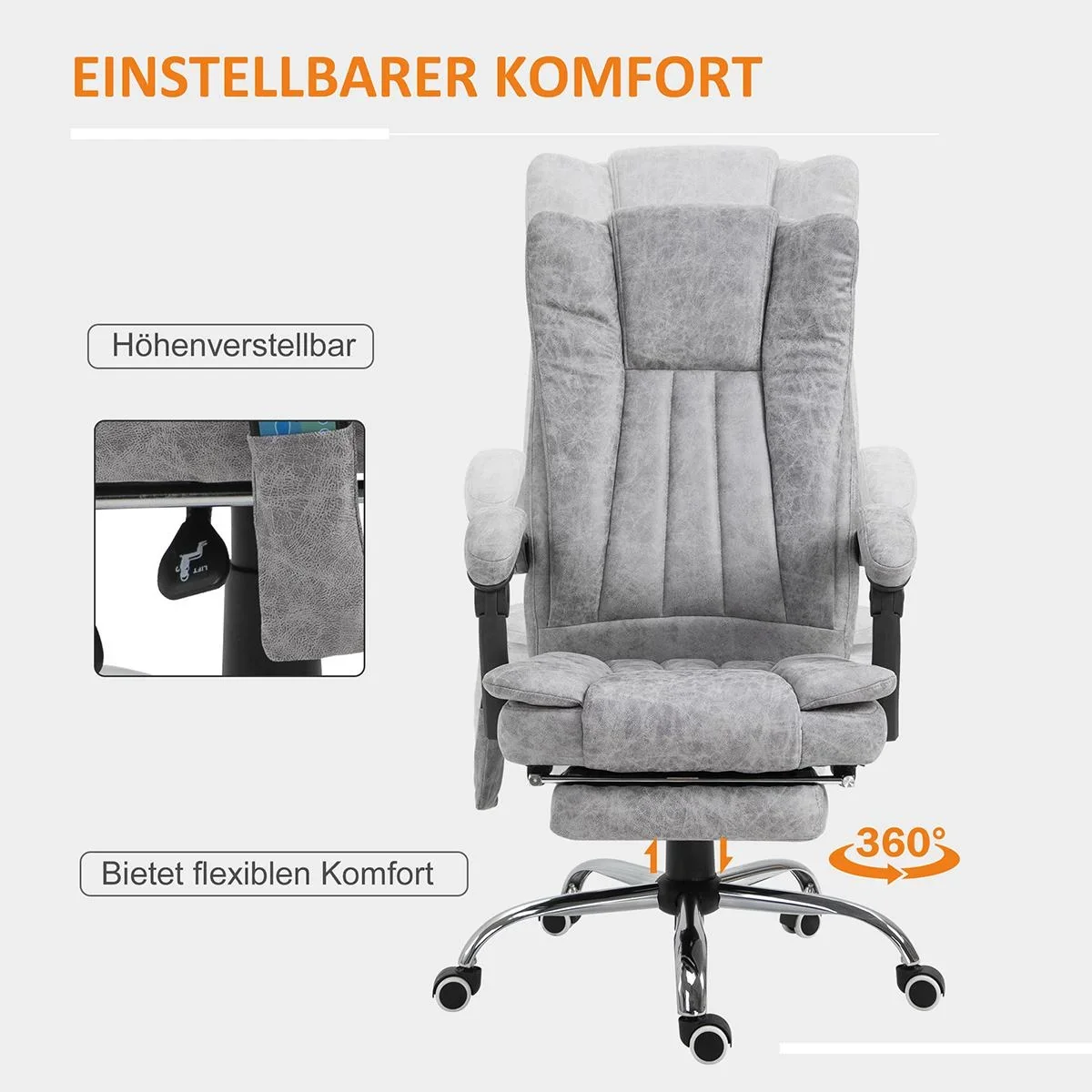 Bürostuhl mit Massage und Heizfunktion grau - 1