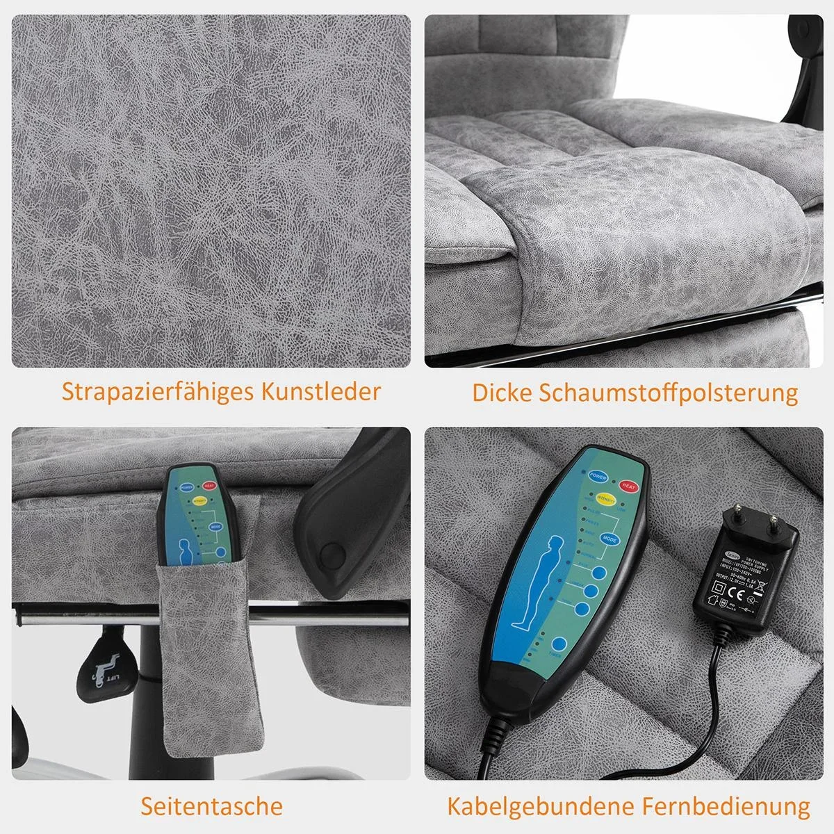 Bürostuhl mit Massage und Heizfunktion grau - 2