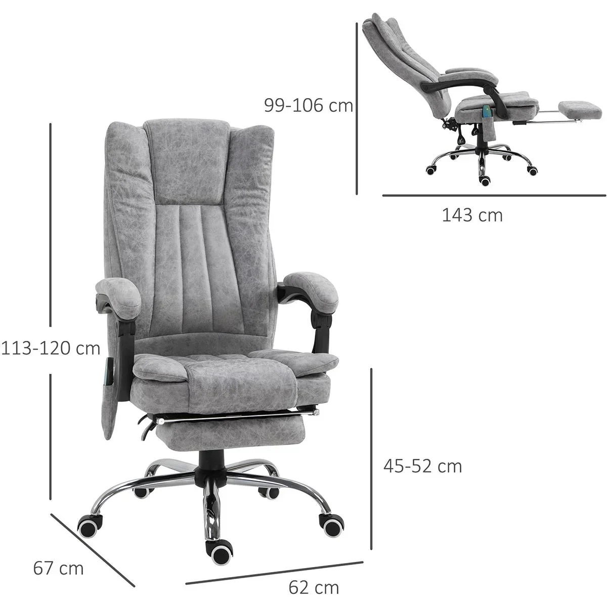 Bürostuhl mit Massage und Heizfunktion grau - 3