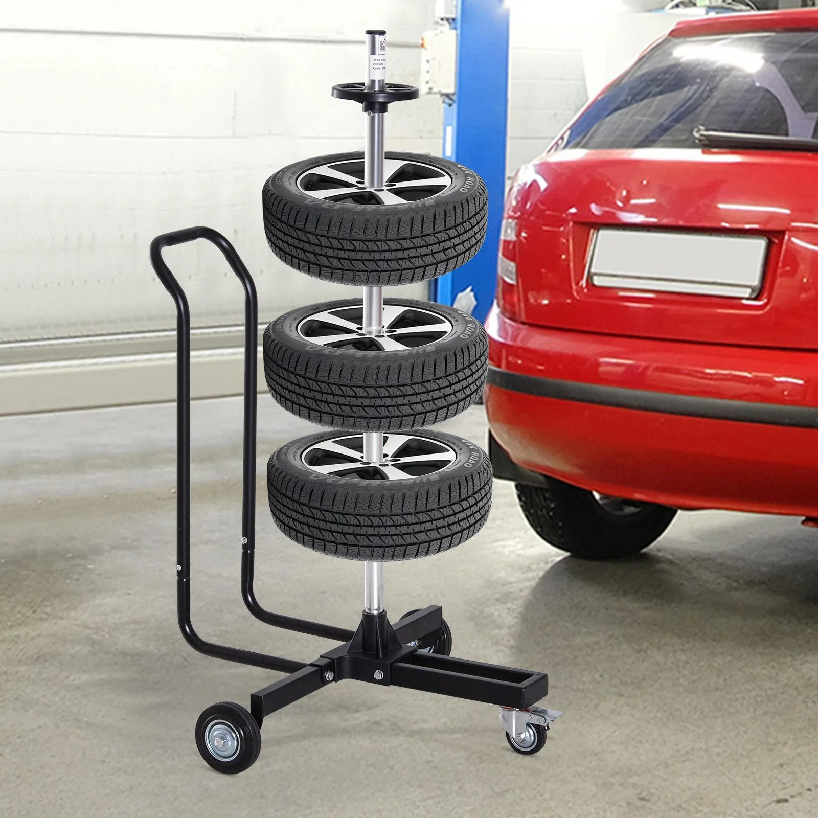 Reifenständer Reifenwagen Felgenbaumwagen felgenschonend fahrbar Schwarz 4 Reifen 240 mm - 0