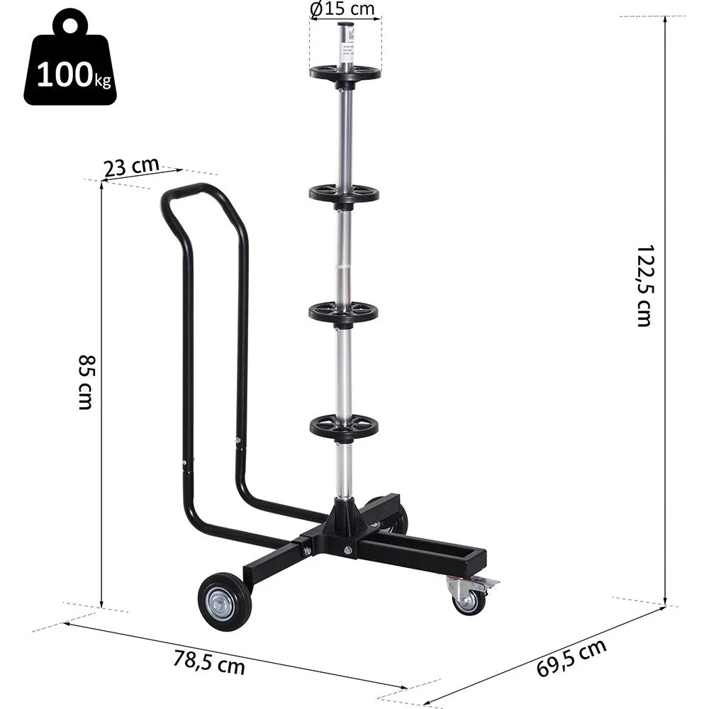 Reifenständer Reifenwagen Felgenbaumwagen felgenschonend fahrbar Schwarz 4 Reifen 240 mm - 2