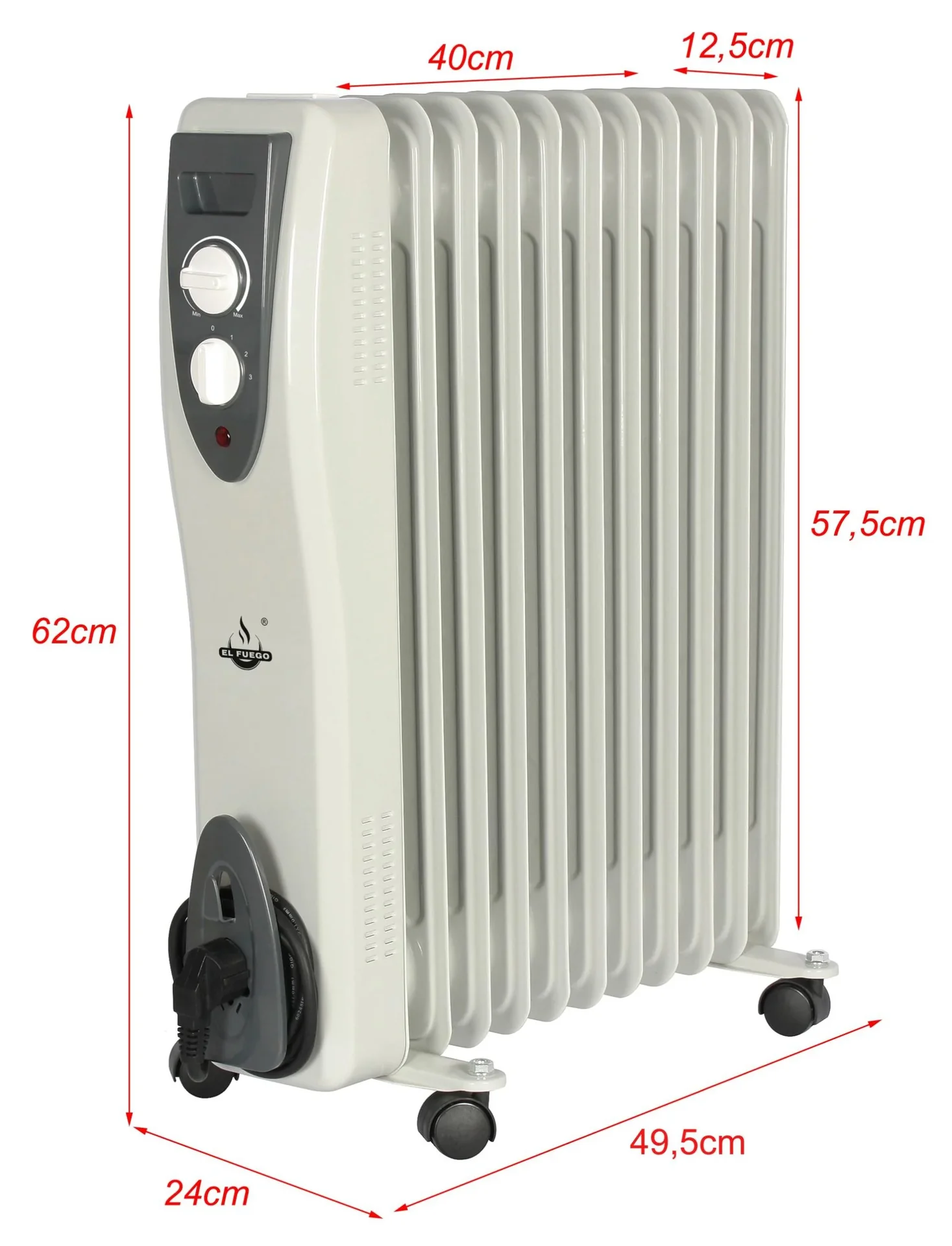 Mobiler Ölradiator, weiß, 11 Rippen - 5