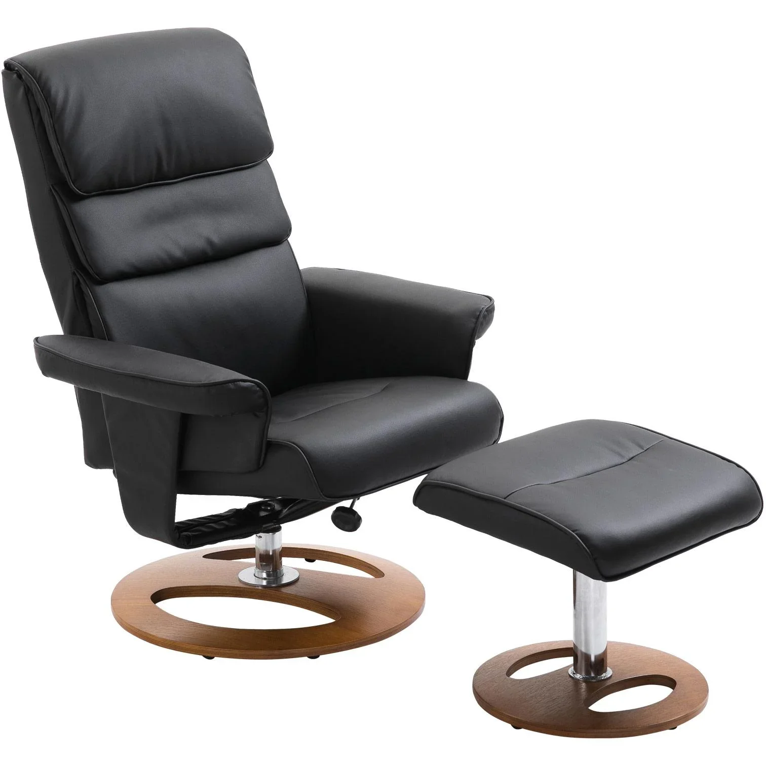 Relaxsessel mit Hocker Fernsehsessel Polstersessel 360° drehbar 120° neigbar PU-Bezug Holzfuß - 0