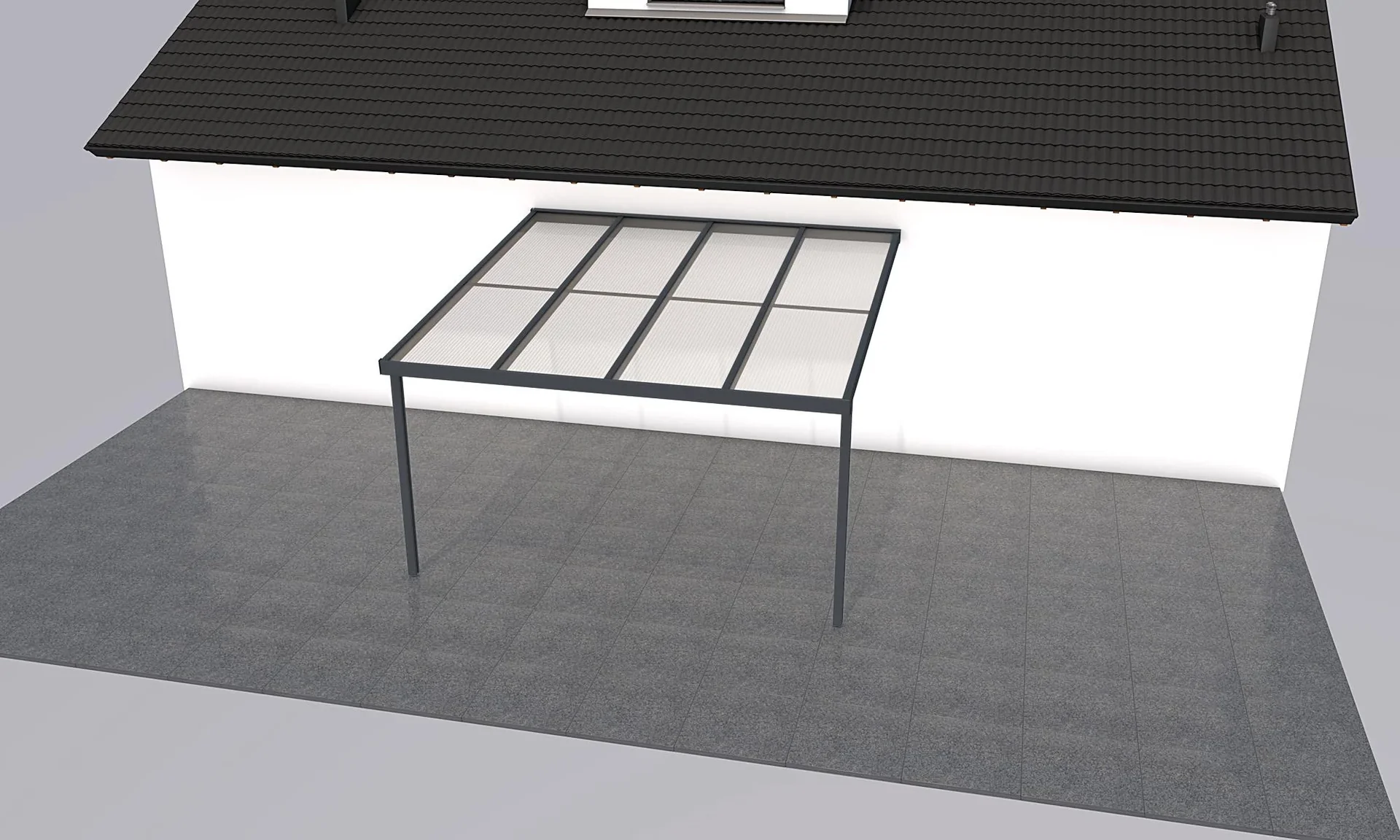 Terrassendach Premium, weiß, 4102 x 4060 mm - Acryl Stegplatten 16mm, klar - 1