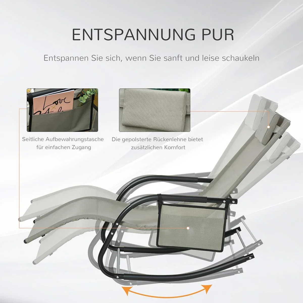 Schaukelstuhl atmungsaktive Mesh-Gewebe hellgrau - 5
