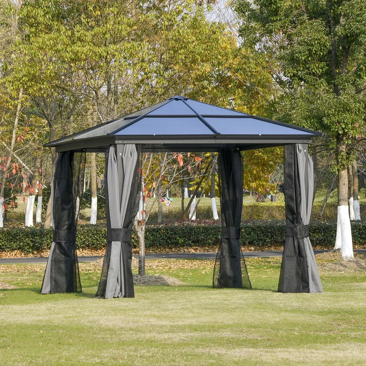 Luxus Pavillon Gartenpavillon Alu Partyzelt Gartenzelt mit lichtdurchlässigem PC Dach Dunkelgrau+Schwarz 300 x 300 x 265 - 0