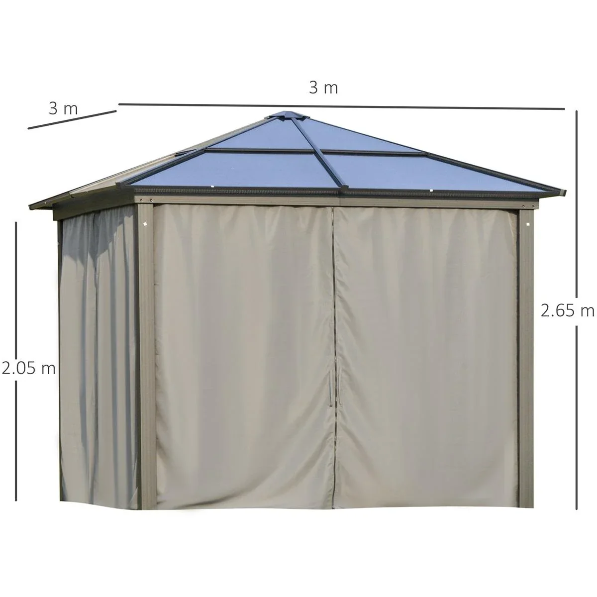 Luxus Pavillon Gartenpavillon Alu Partyzelt Gartenzelt mit lichtdurchlässigem PC Dach Dunkelgrau+Schwarz 300 x 300 x 265 - 1