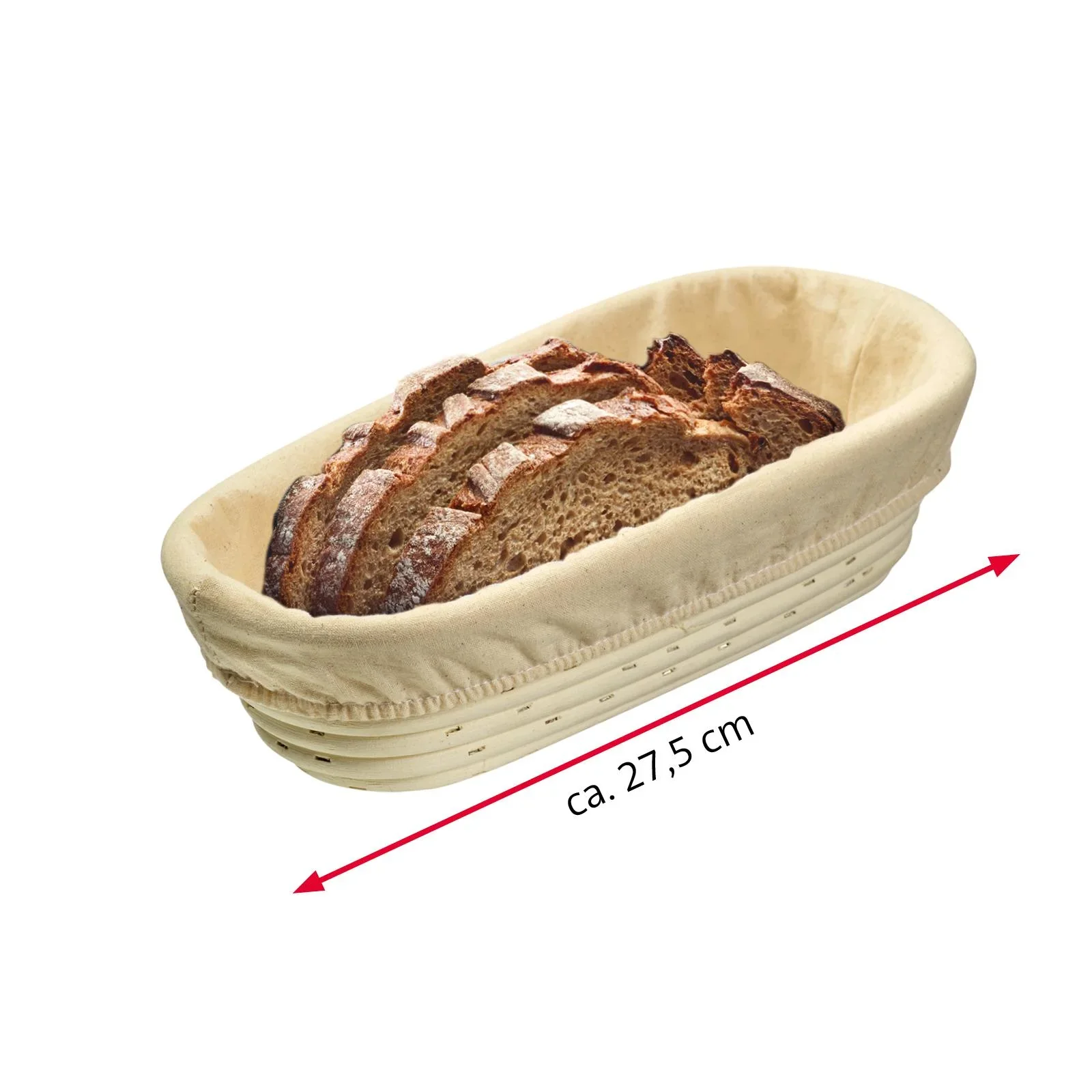 Set Gärkorb Peddigrohr mit Baumwollbezug oval - 0