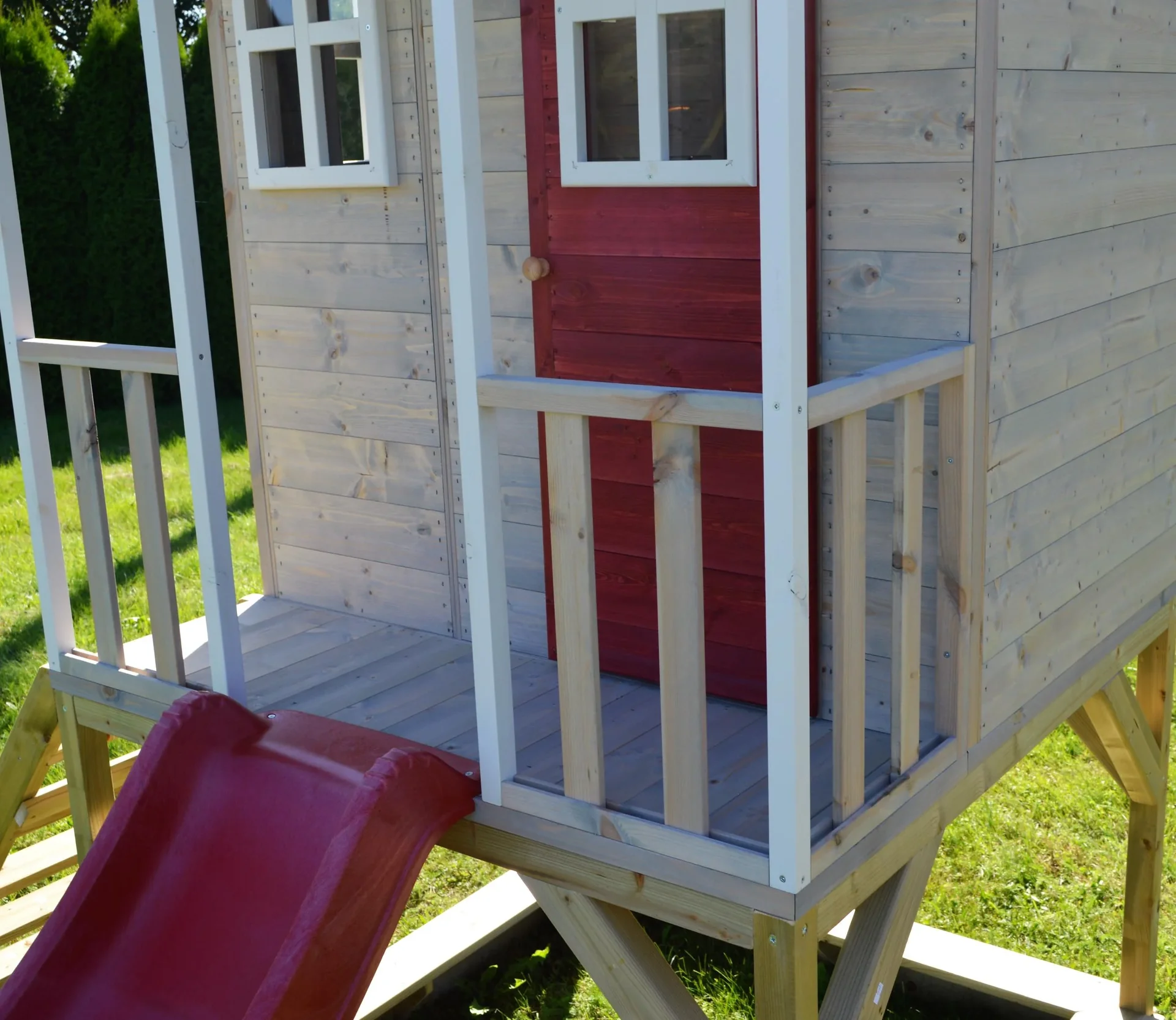 Holz Spielhaus Frosch rot-weiss, 280x197x242 cm - 5