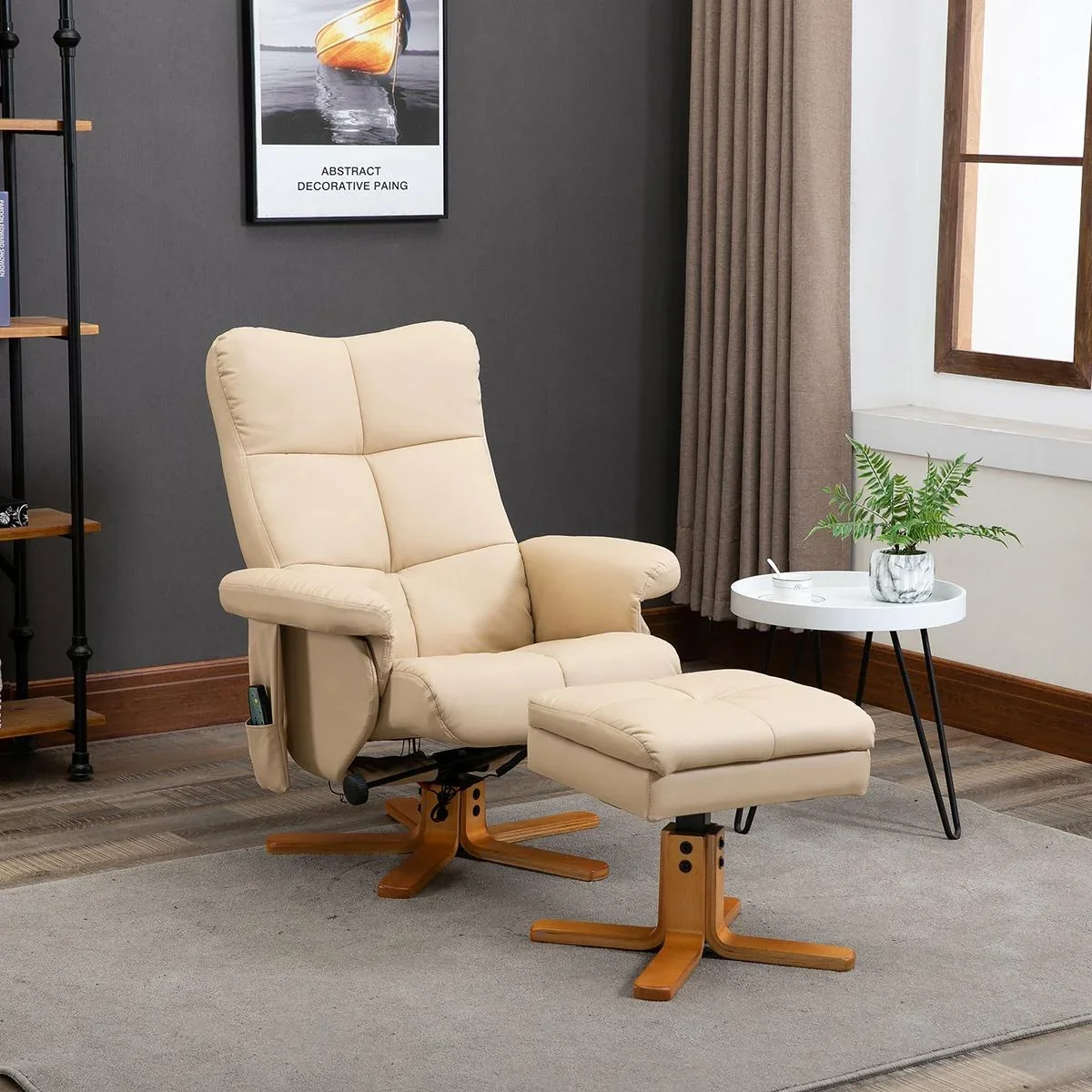 Massagesessel mit Fußhocker | Relaxsessel | Cremeweiß | 80 x 86 x 99 cm - 1