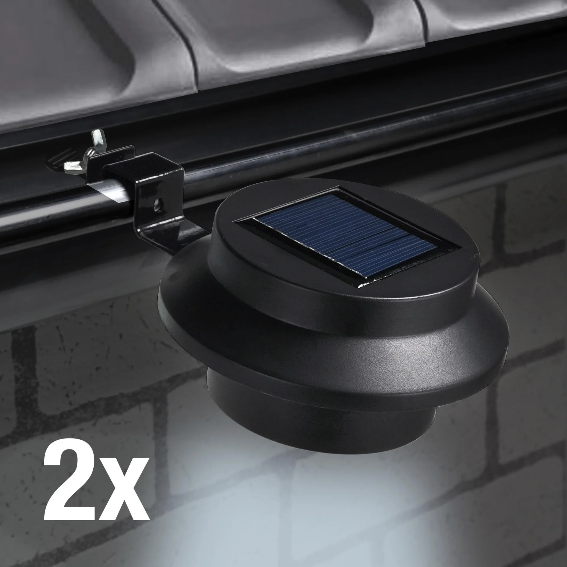 LED Solar Dachrinnenleuchten, 2er Set, schwarz - 1