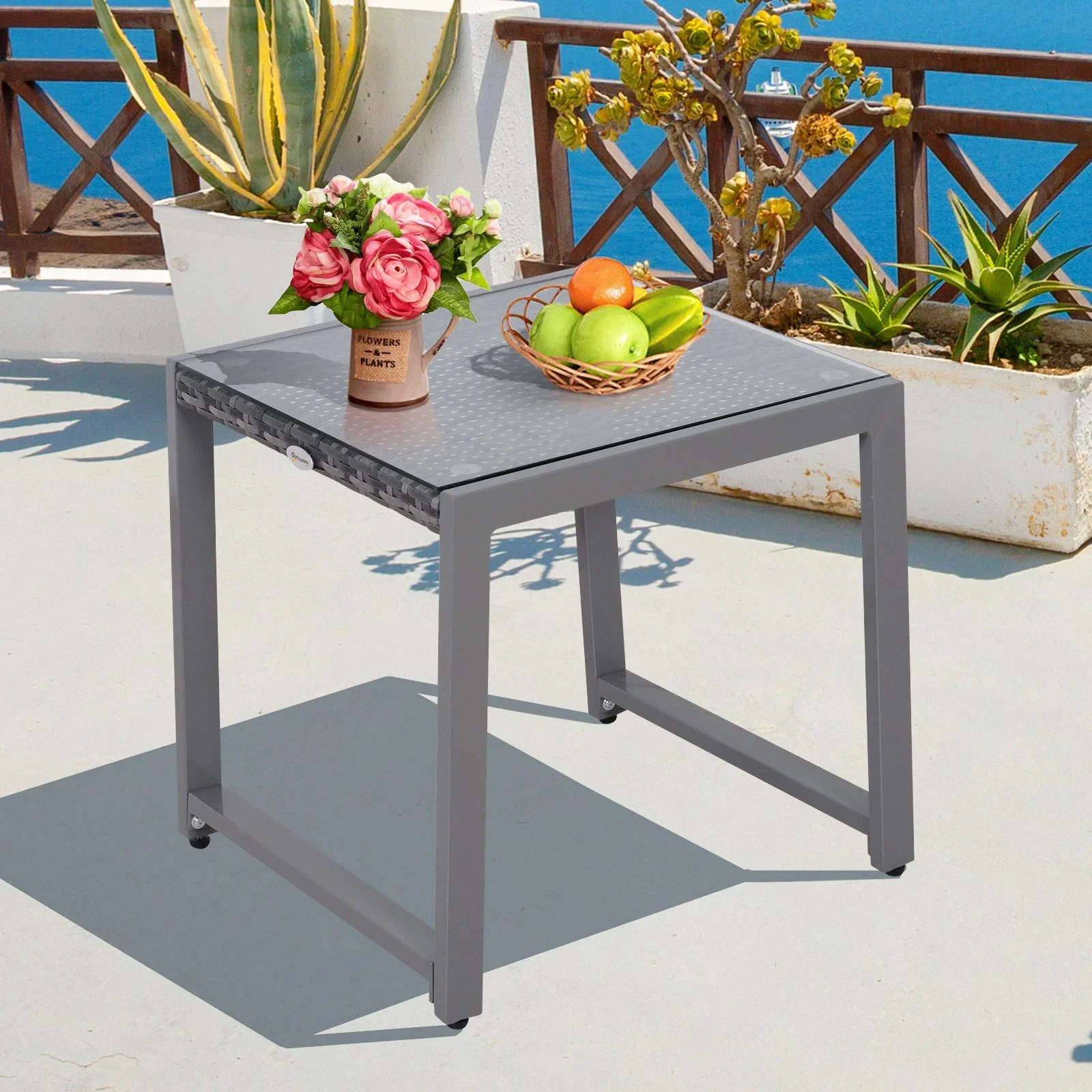 Polyrattan Gartentisch mit Hartglas - 1