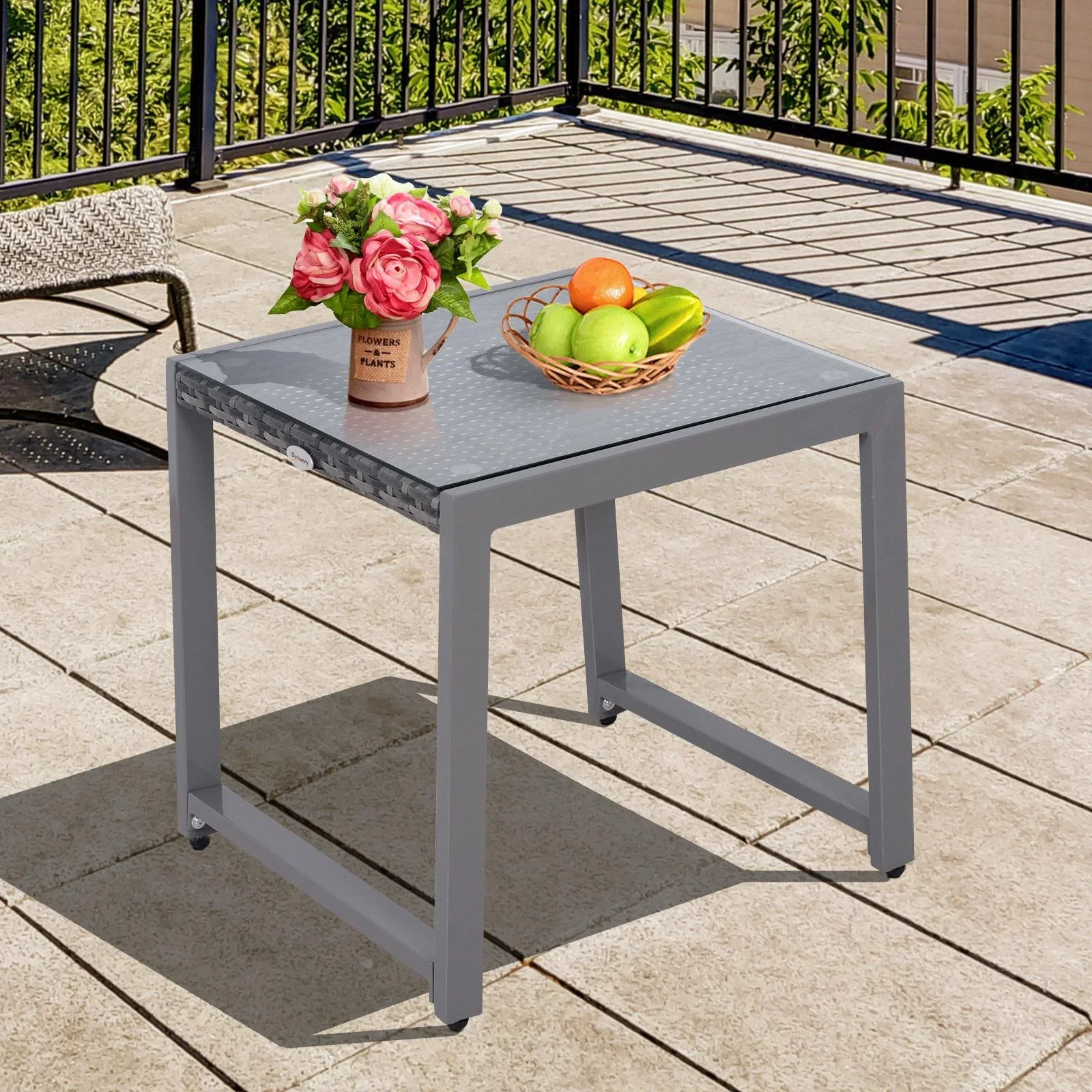 Polyrattan Gartentisch mit Hartglas - 2