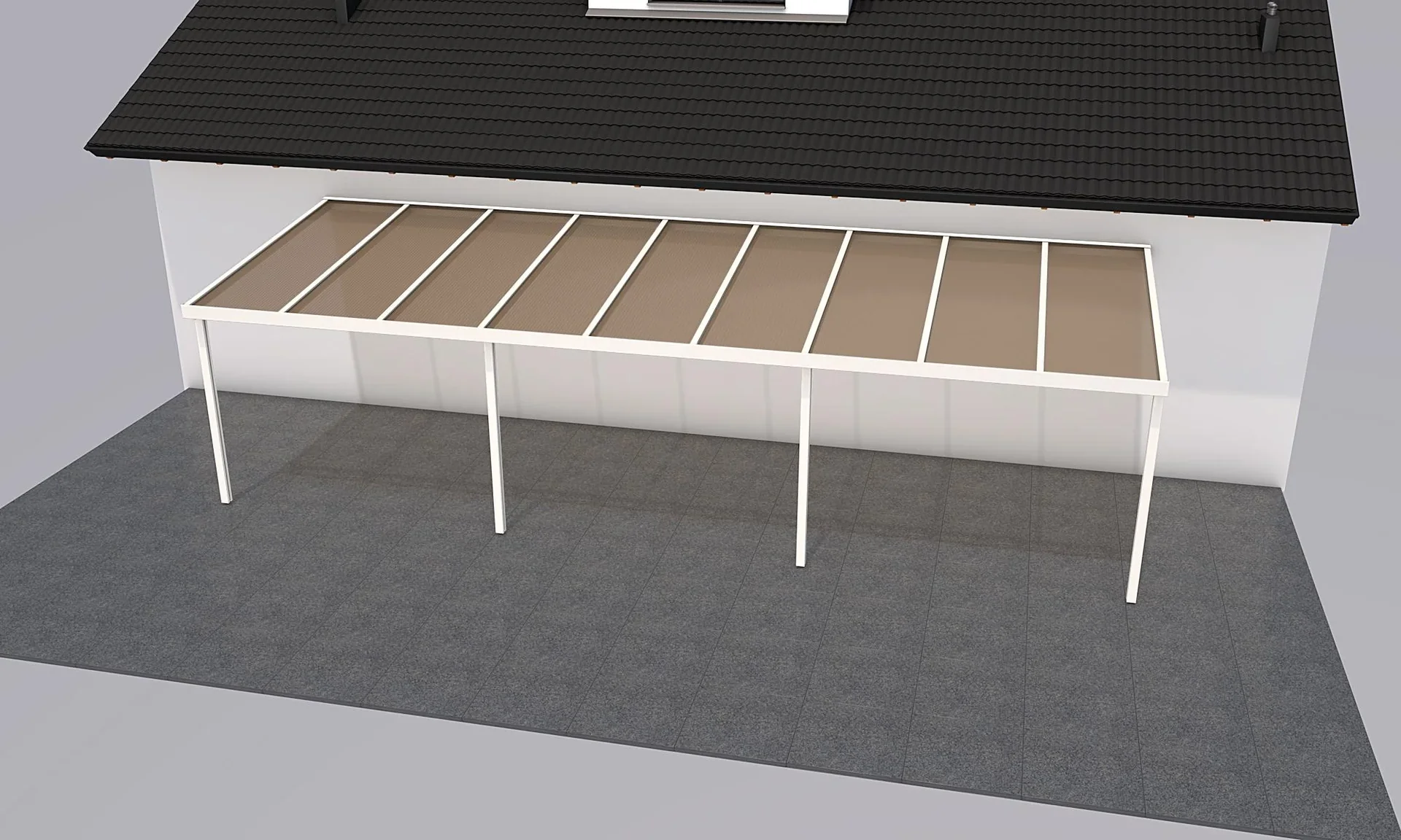 Terrassendach Premium, weiß, 9135 x 3060 mm - Polycarbonat Stegplatten 16 mm, bronze - 0
