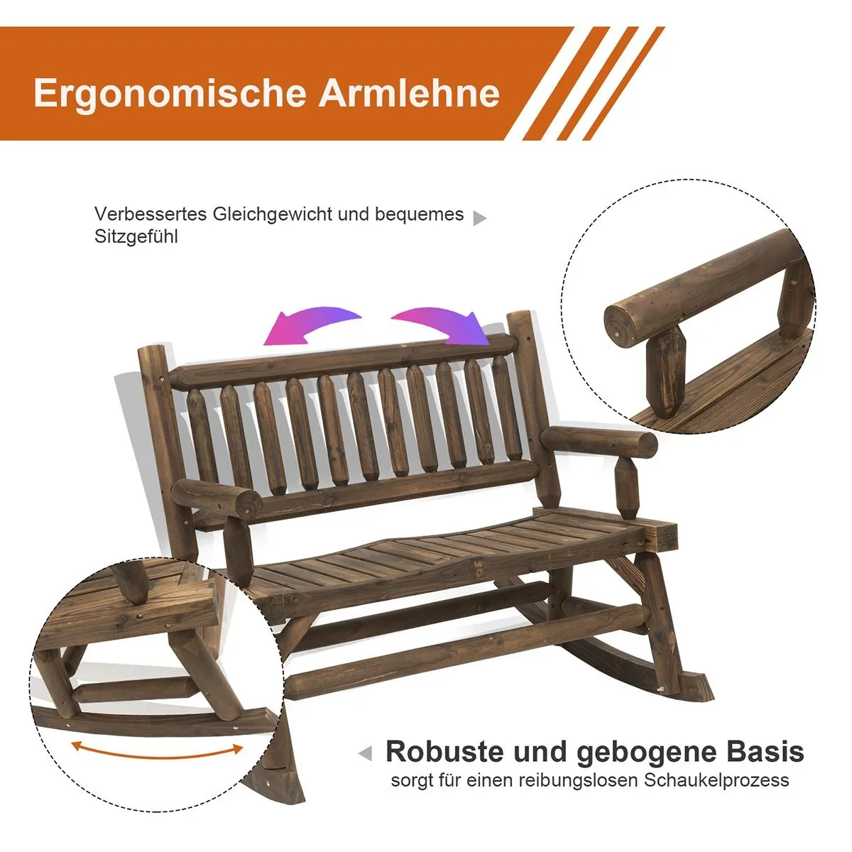 Schaukelbank mit Armlehne dunkelbraun - 2
