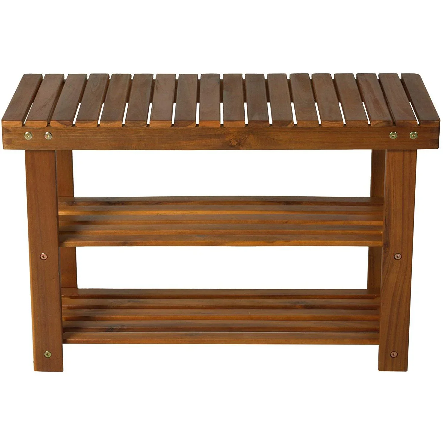 Schuhschrank mit Sitzbank 3 Ablagen Flur Schulregal Akazienholz Teak - 0