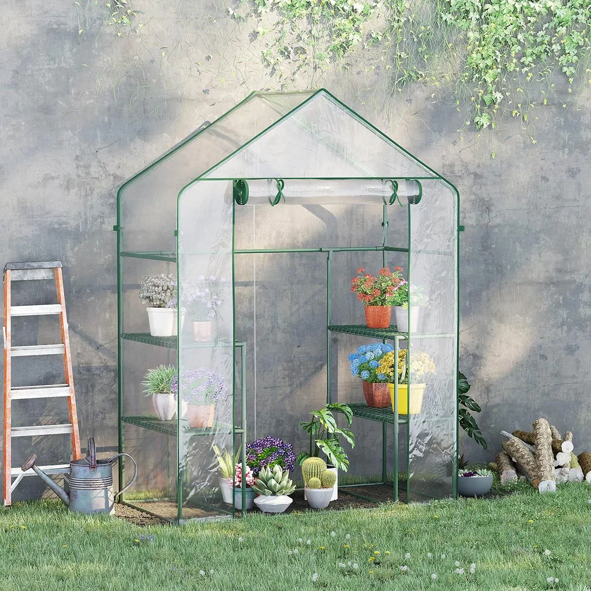 Foliengewächshaus begehbares Gartenhäuschen Tomatengewächshaus Treibhaus Frühbeet mit 6 Regalen Transparent Stahl PVC-Ku - 3