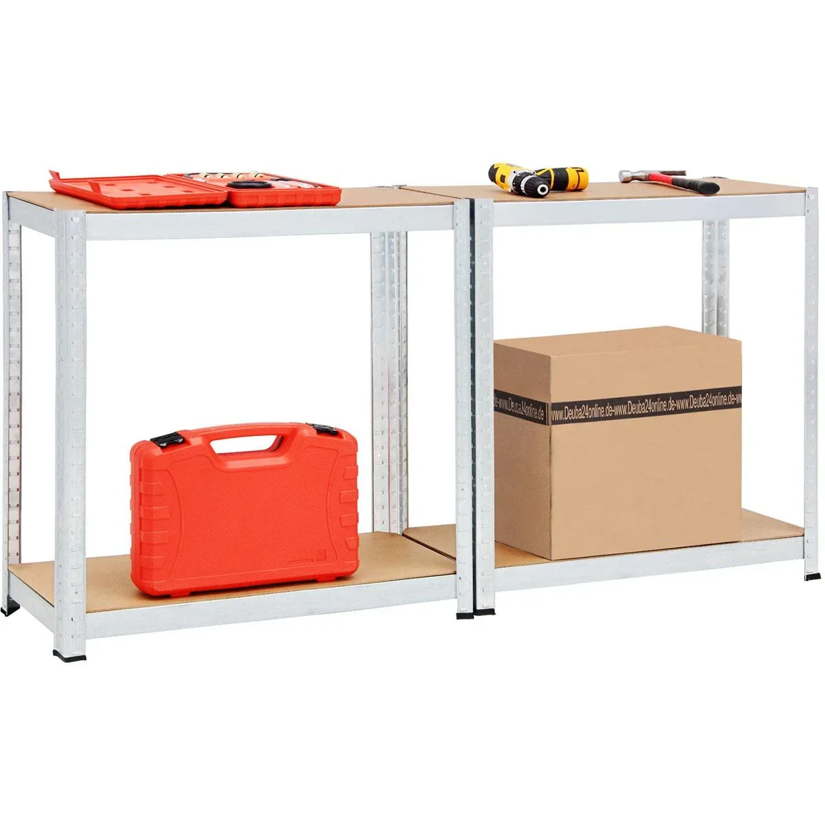 Metallregal mit 4 Fachböden - 700kg Kapazität - (HxBxT) 160x90x40 cm - 175kg pro Fachboden - 2 STUKS - 2