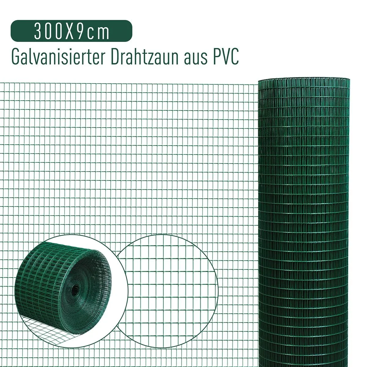 Wühlmausgitter Drahtgitter Volierendraht Kaninchendraht Drahtzaun Schutzgitter Masche Biegsam PVC Dunkelgrün H0,9xL30 m - 1