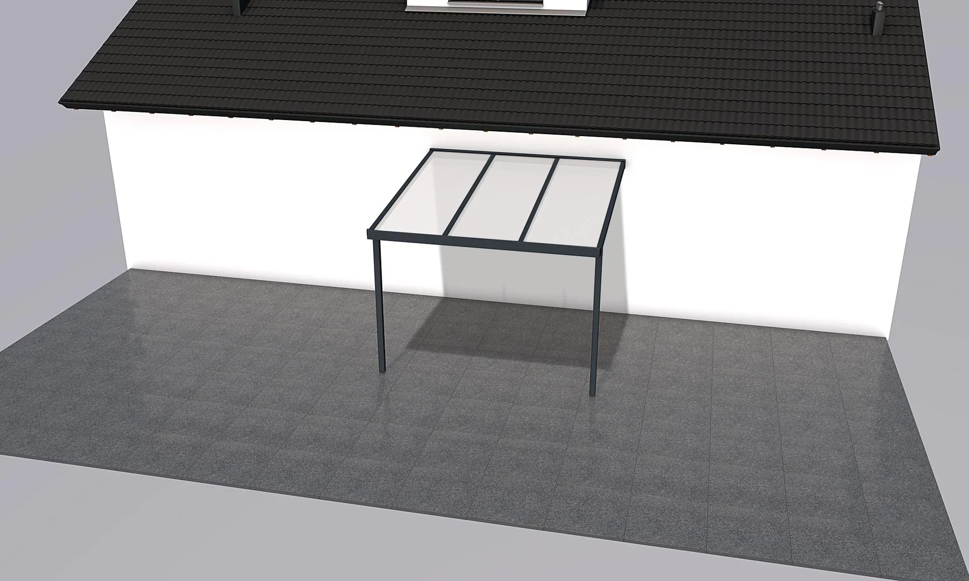 Terrassendach Premium, anthrazit, 3094 x 3060 mm - Polycarbonat Stegplatten 16 mm, opal - 0