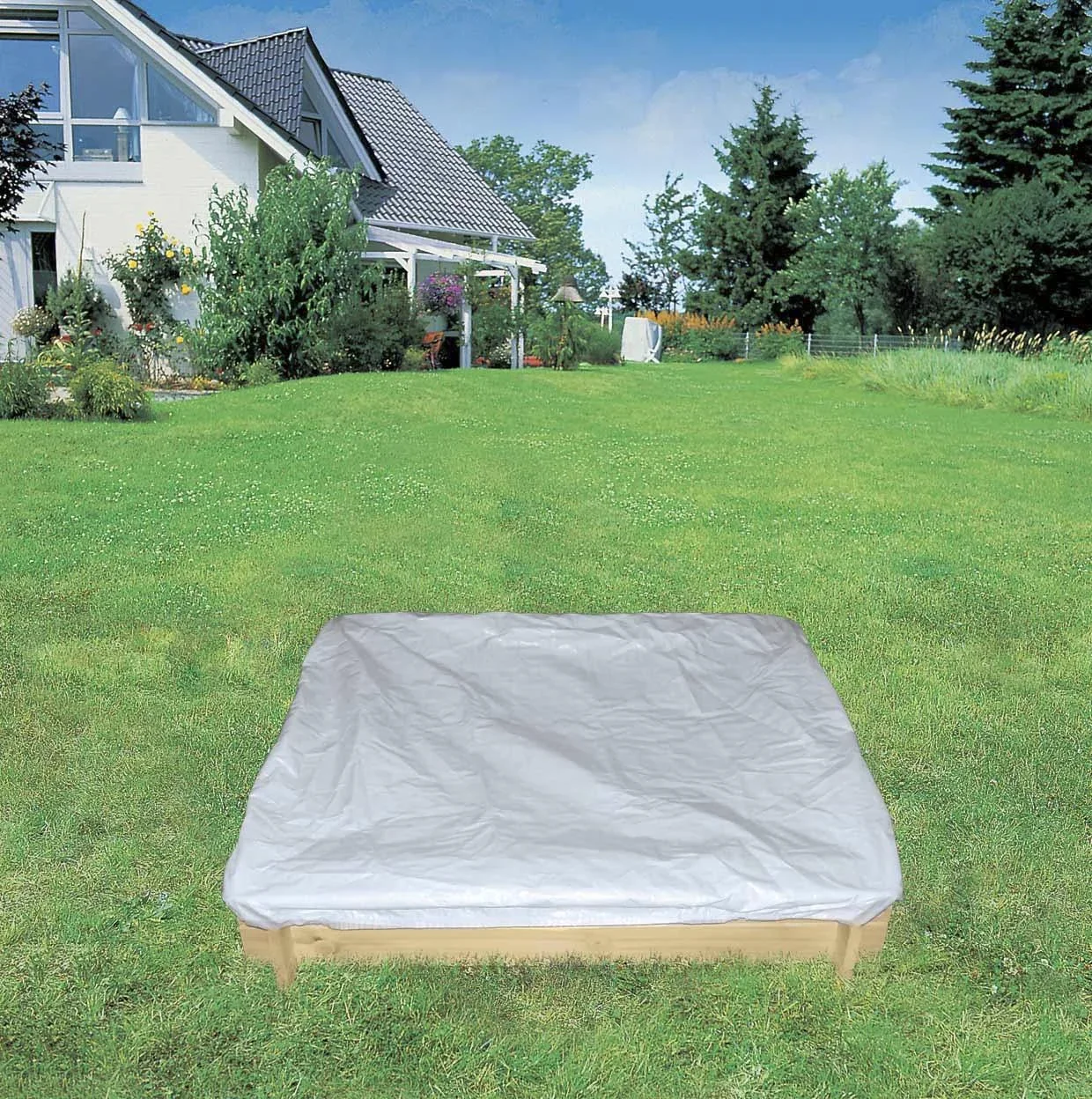 Sandkasten Jonas 120x120 mit weißer Abdeckplane - 0