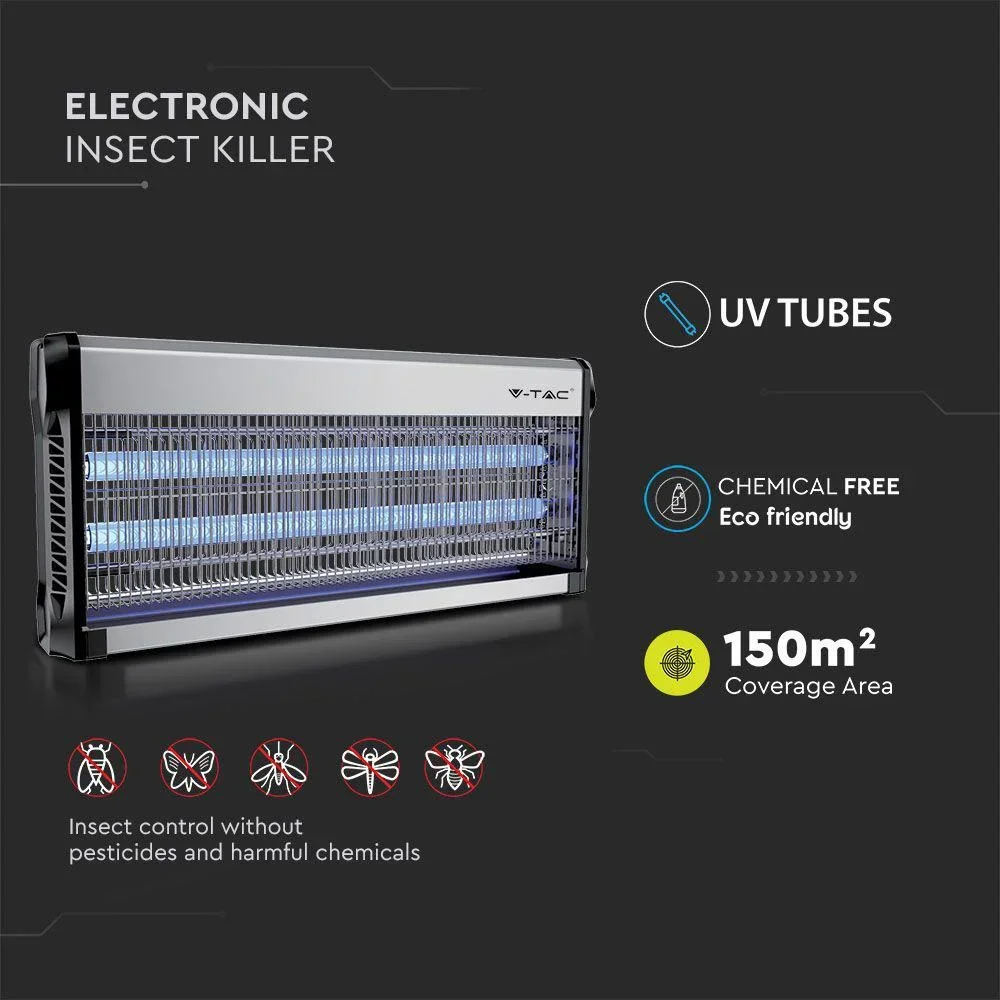 VT-3240 Insektenlampe - 2"20W - 150m Reichweite - UV-Licht - Grau - 1