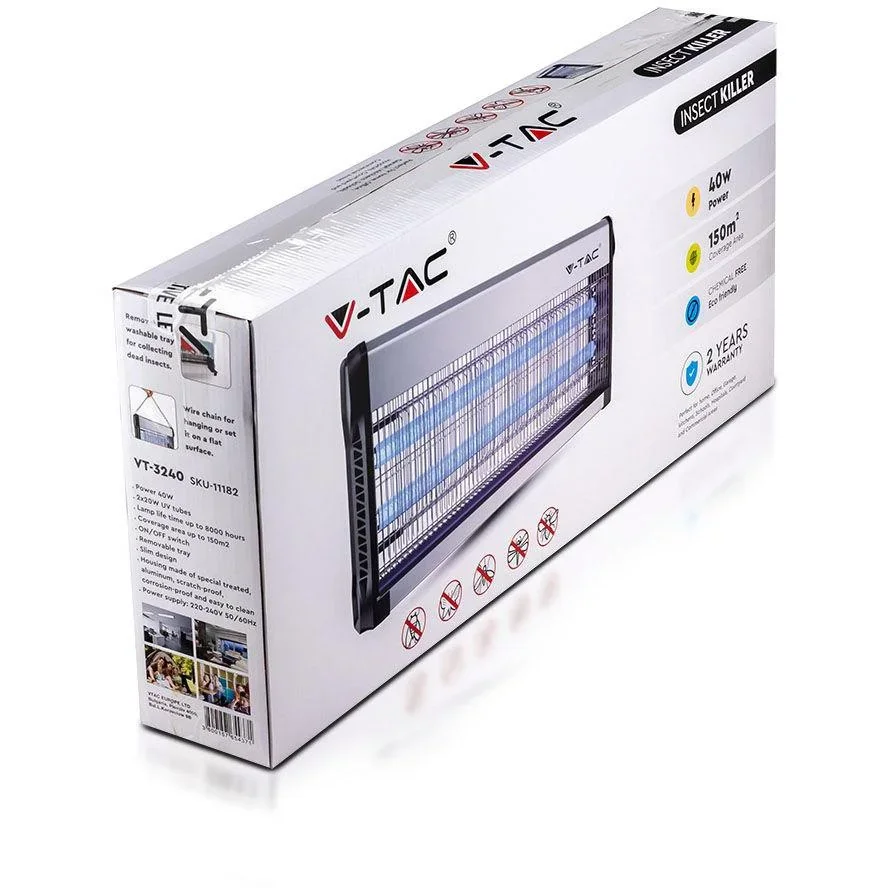 VT-3240 Insektenlampe - 2"20W - 150m Reichweite - UV-Licht - Grau - 2