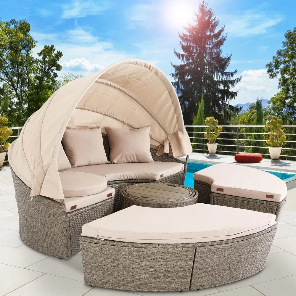 Sonneninsel Ø185cm mit Markise ALLES in 1 - 5