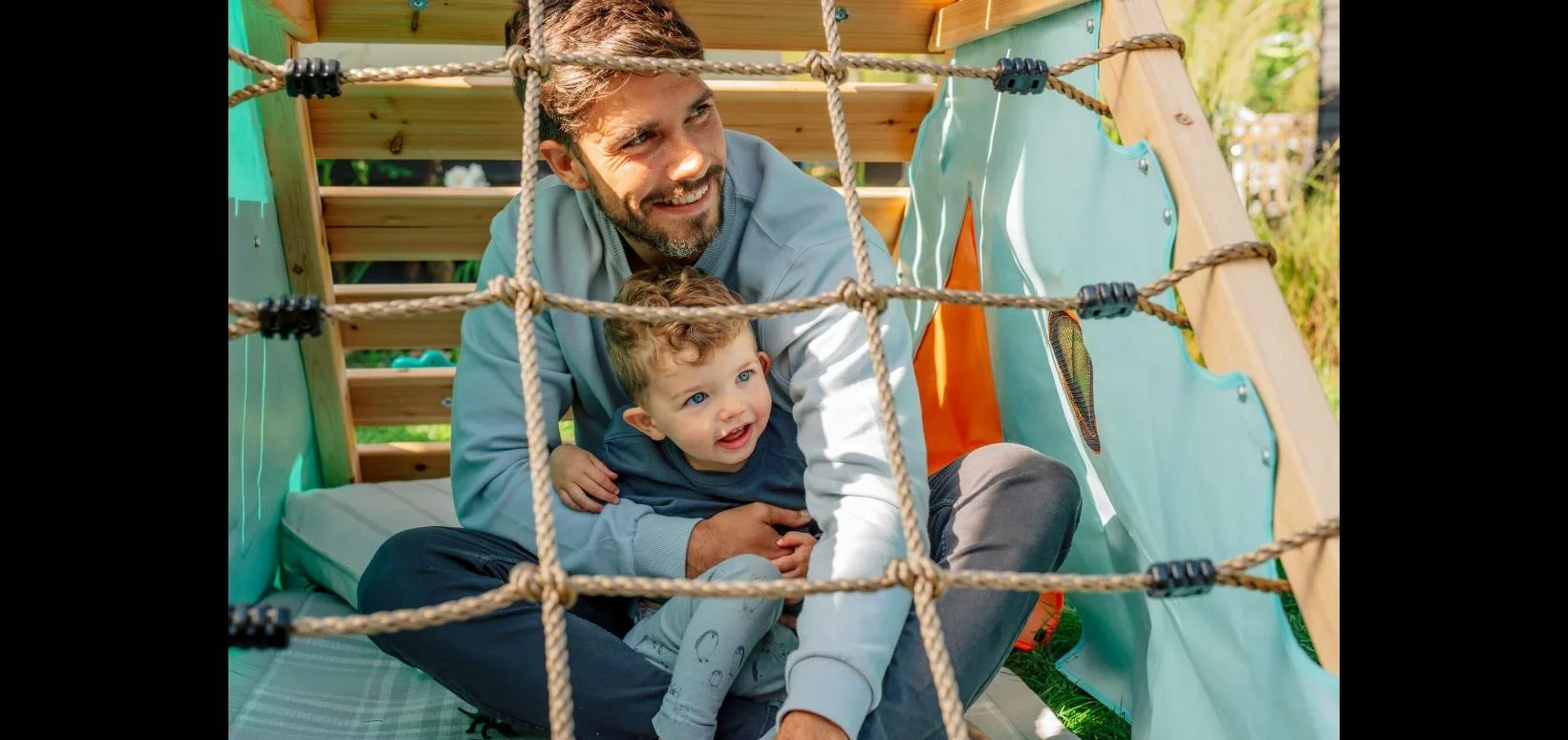 My First Wooden Playcentre, Outdoor-Playcentre für Kinder aus Holz, Kletterwand, Kletternetz, Rutsche, natur - 0