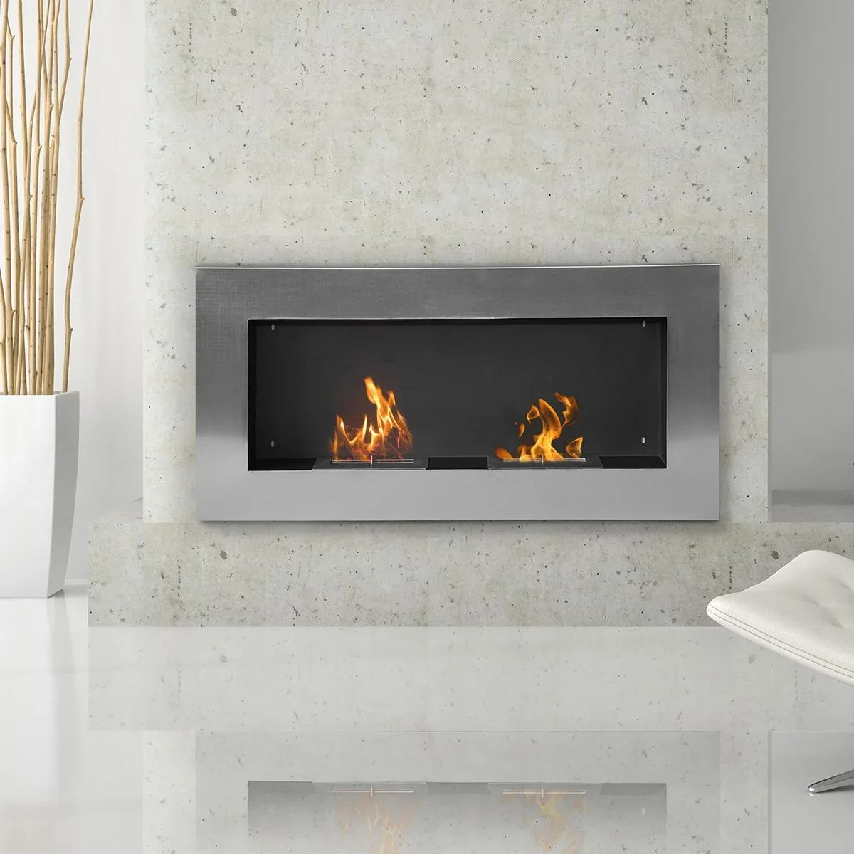 Wandkamin mit 2 Brennstoffbehältern silber - 7