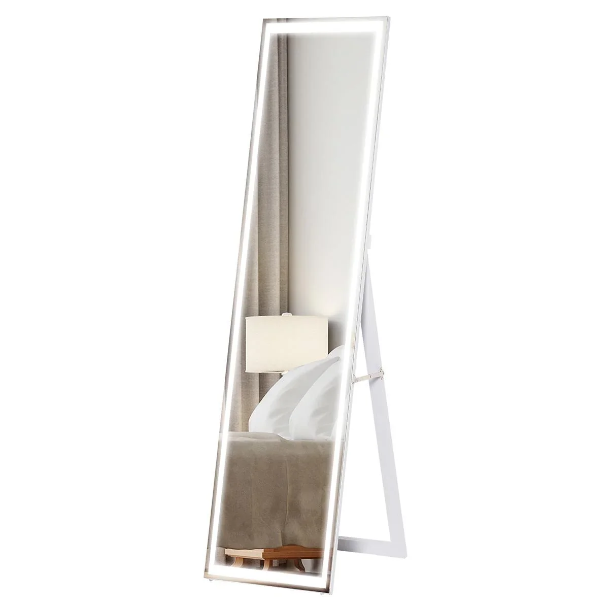 Standspiegel Ganzkörperspiegel Schminkspiegel erhöhte mit LED mit Fernbedienung wand montierbar boten-montierbar MDF - 0