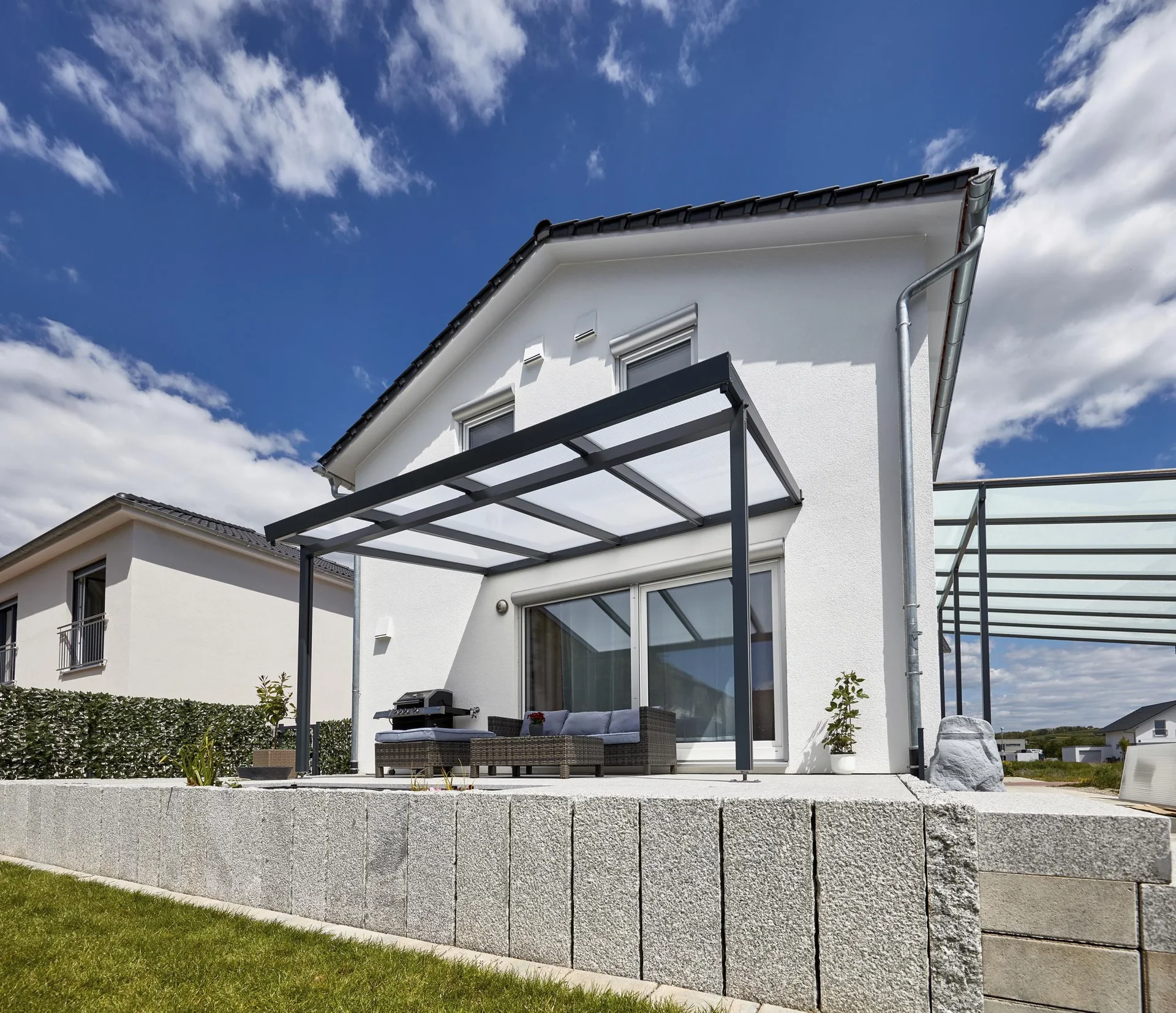 Terrassendach Premium, anthrazit, 4102 x 3060 mm - Polycarbonat Stegplatten 16 mm, opal - 1