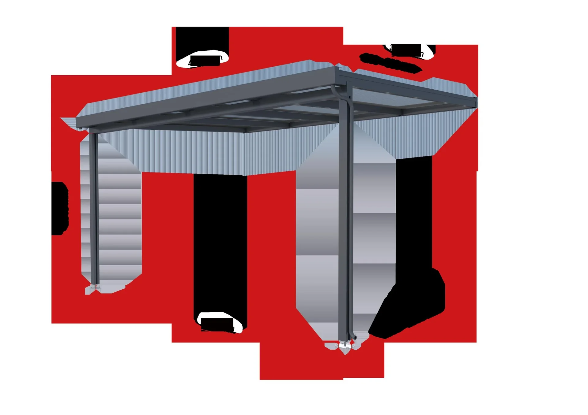 Terrassendach Premium, anthrazit, 4102 x 3060 mm - Polycarbonat Stegplatten 16 mm, opal - 2