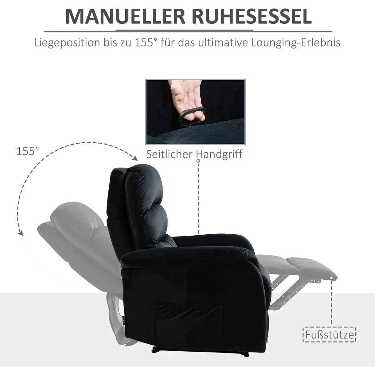 Liegesessel Relaxsessel mit Liegefunktion Kopfstütze verstellbar TV Sessel Liegesofa Einzelsofa 155° neigbar Fernsehsess - 0