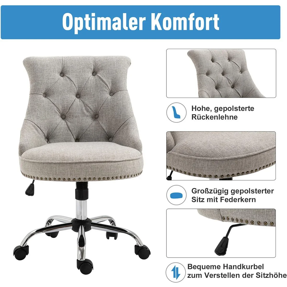 Polsterstuhl mit Chesterfield-Lehne hellgrau - 6