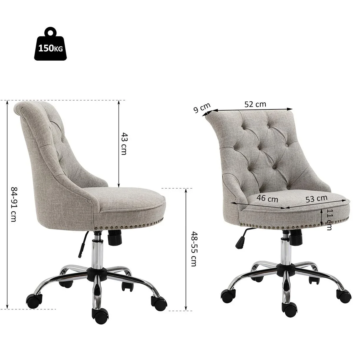 Polsterstuhl mit Chesterfield-Lehne hellgrau - 7