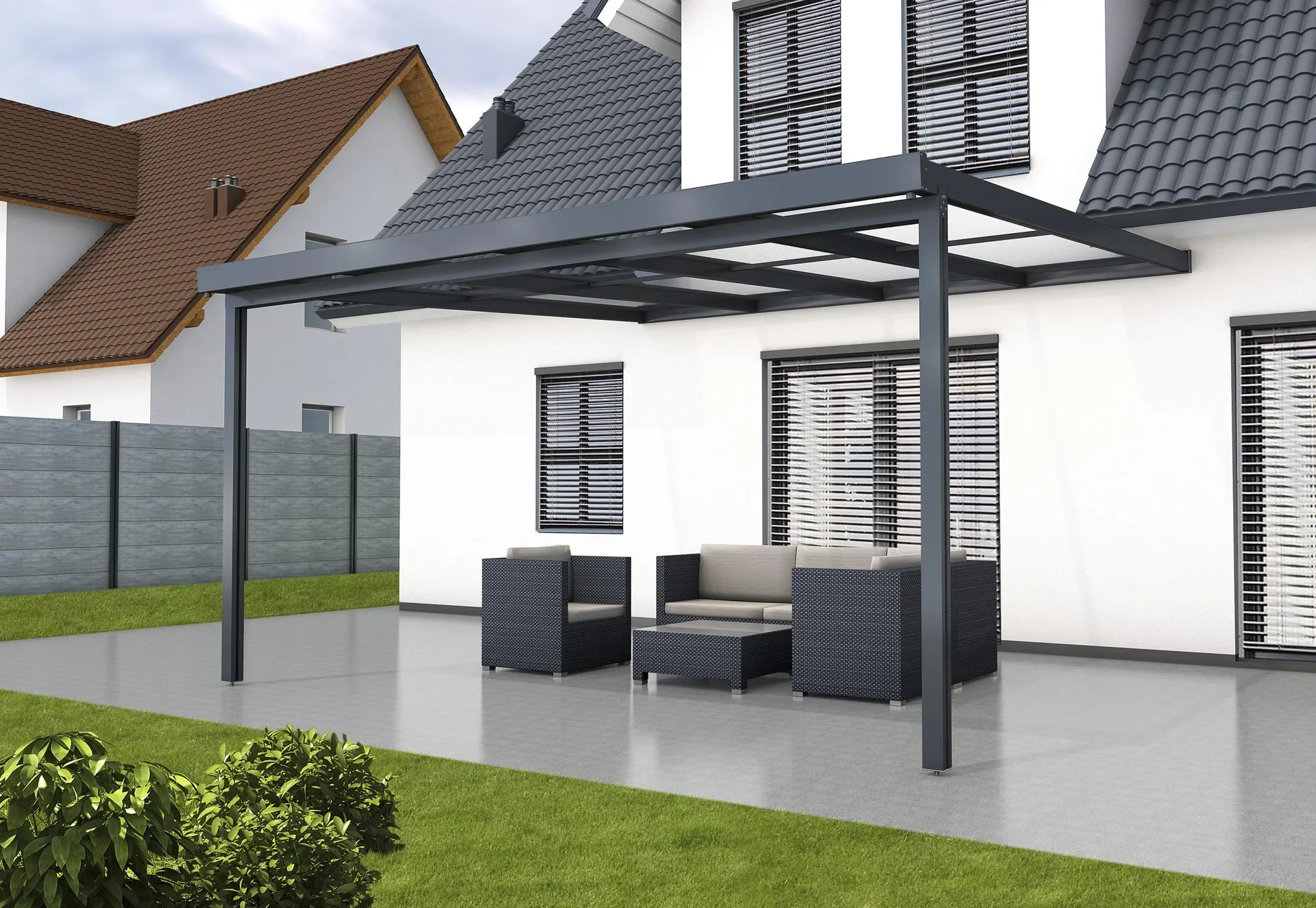Terrassendach Premium, anthrazit, 4102 x 4060 mm - Polycarbonat Stegplatten 16 mm, weiß gestreift - 3
