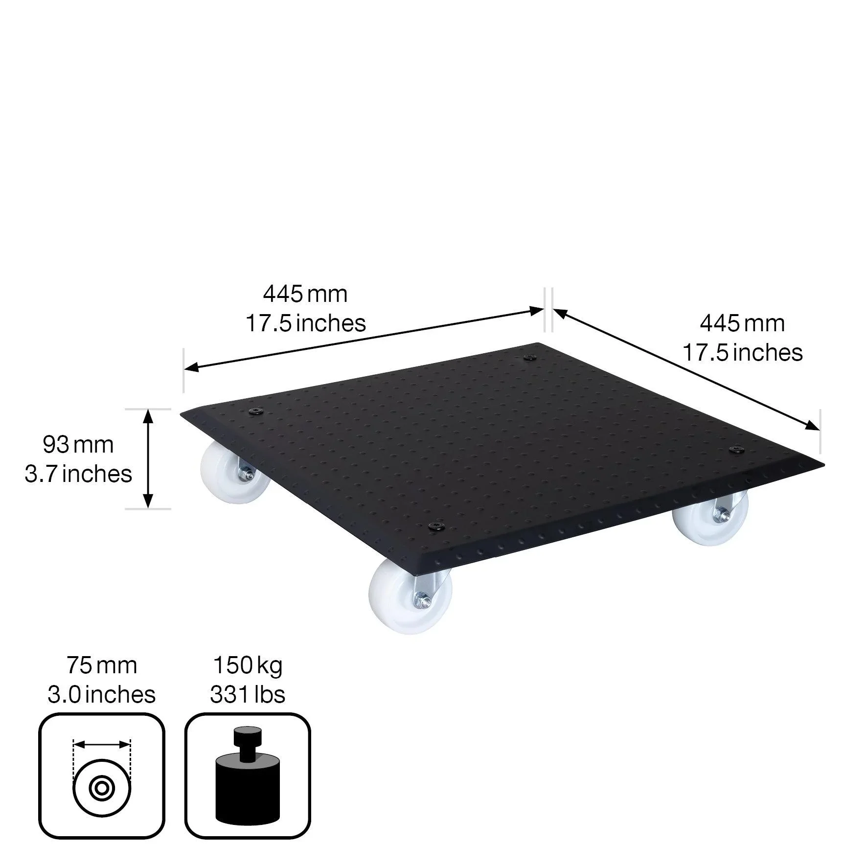 Multi Roller MR 1391, 45 x 45 x 9,5 cm, harte Rollen Ø 75 mm, Rollenlager, Aluminium Noppenblech, Tragkraft 150 kg - 0