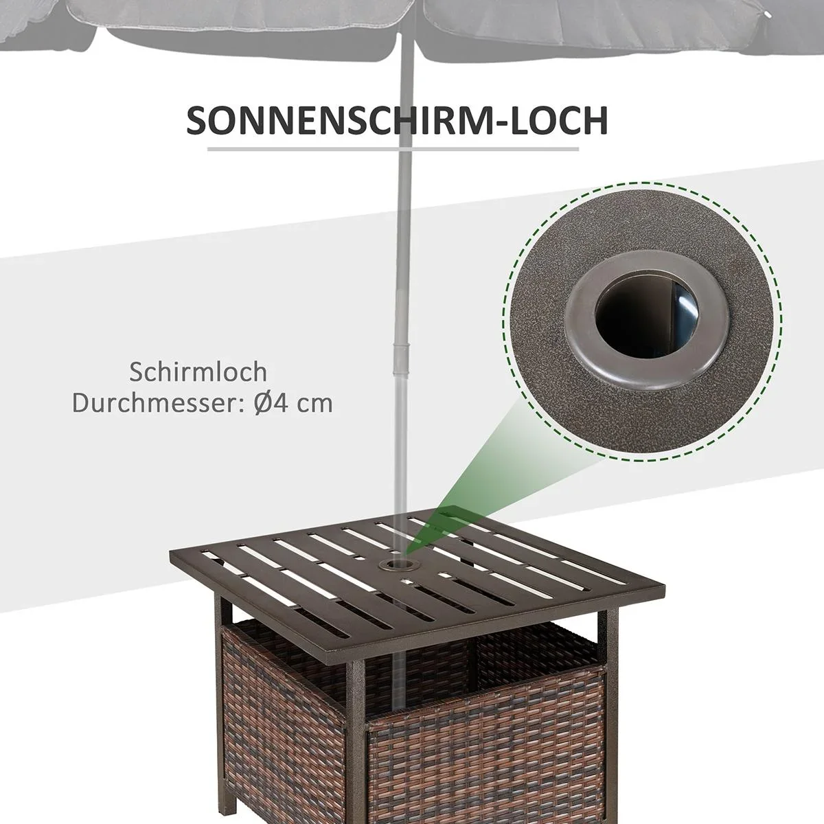 Gartentisch mit Schirmloch braun - 4