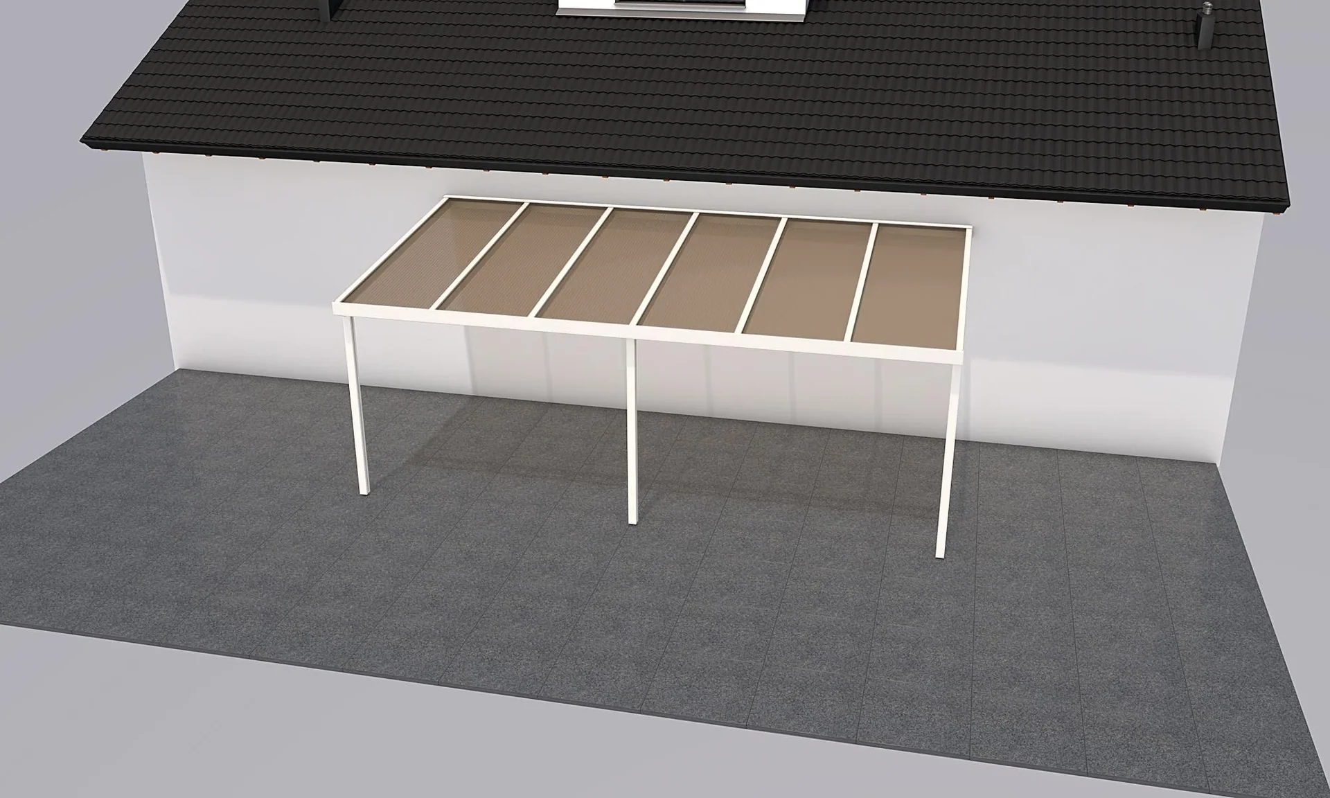 Terrassendach Premium, weiß, 6110 x 3060 mm - Polycarbonat Stegplatten 16 mm, bronze - 0