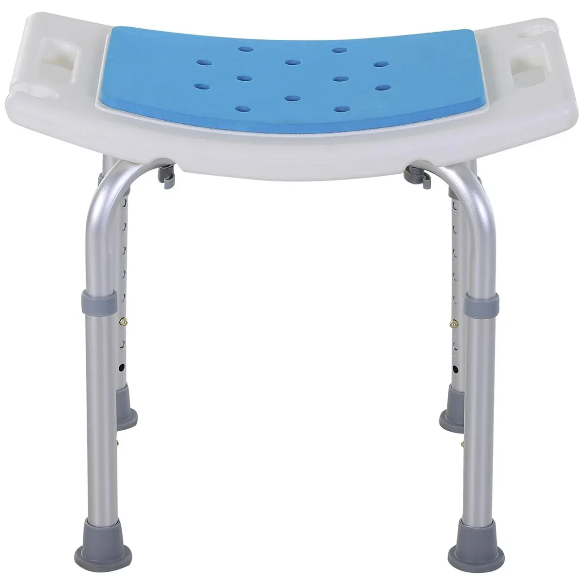 Duschstuhl Badehocker 6-stufig einstellbar Badestuhl Duschsitz Badehilfe Aluminium-Legierung PE EVA Blau+Weiß+Silber 52 - 1