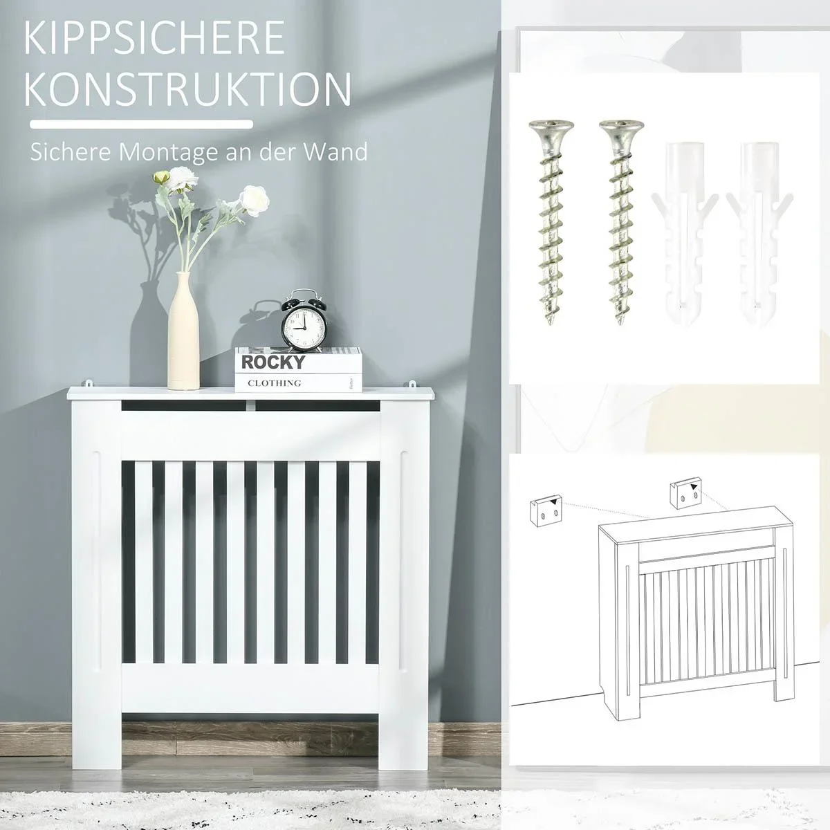 Heizkörperverkleidung Heizungsabdeckung 78x19x81cm Heizkörper Abdeckung für Schlafzimmer Wohnzimmer MDF Weiß - 0