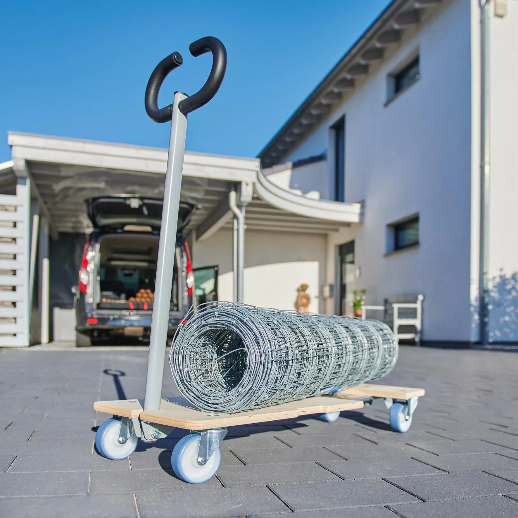 Transporthilfe MM 1333, 74-101 x 37 x 14,5 cm, softe Rollen Ø 100 mm, Rollenlager, 2 Bremsen, FSC®, Tragkraft 200 kg - 6