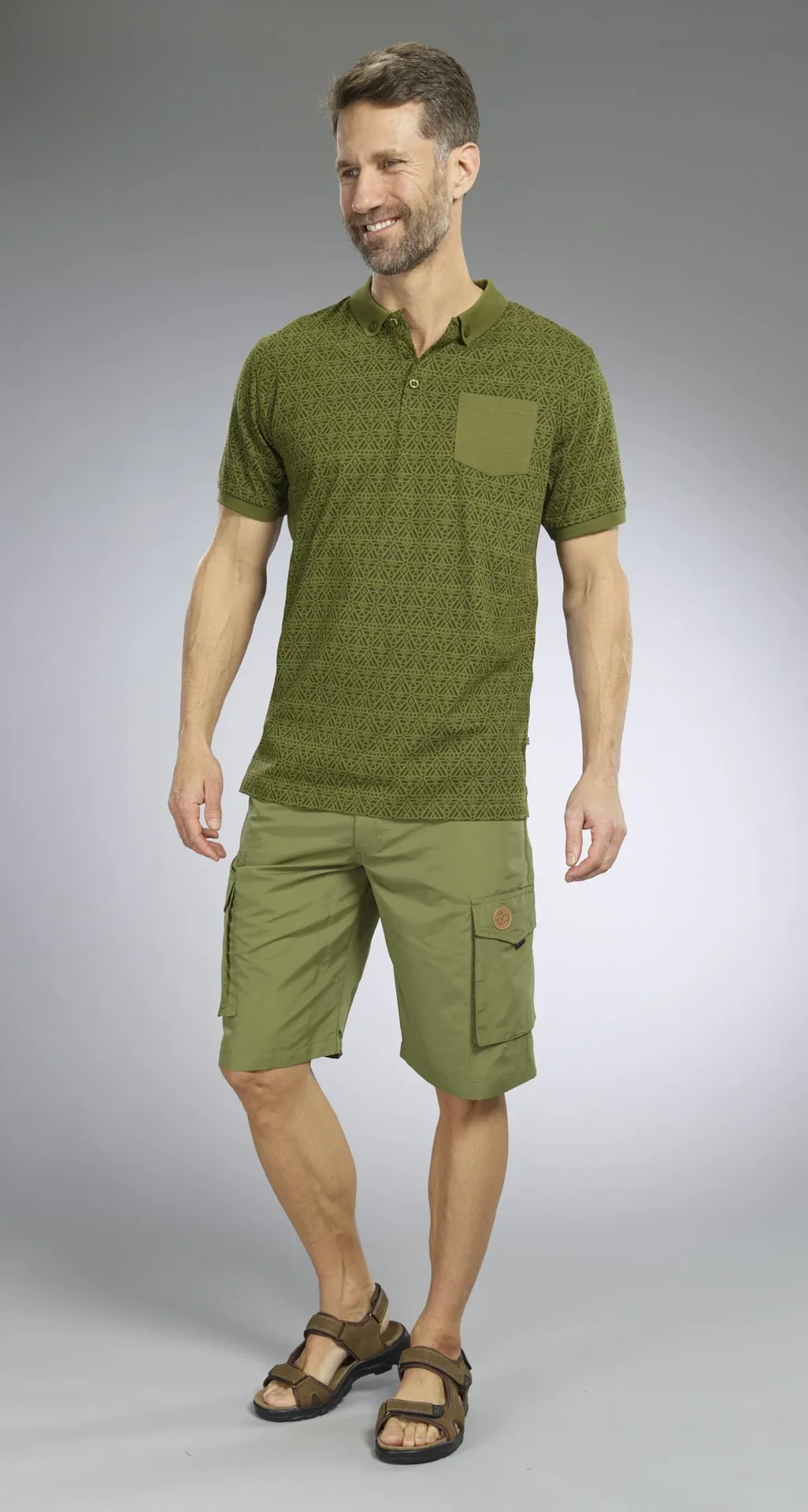 Poloshirt gemustert, Farbe oliv, Gr.M - 6