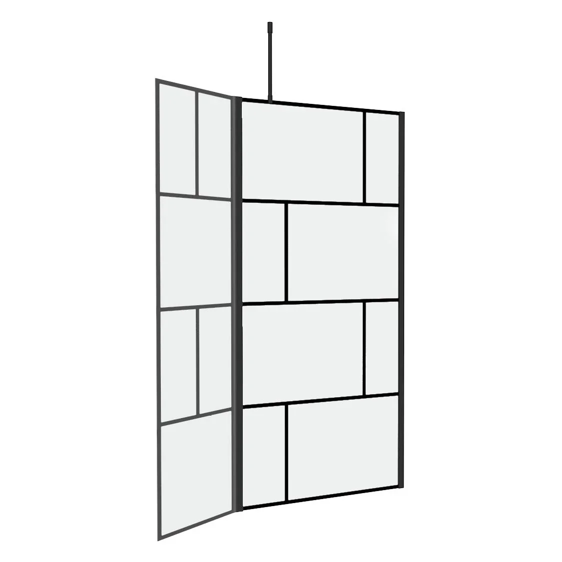 Duschwand in modernem Design 90+40 x 195 cm - Glasdusche mit matt schwarzen Wandprofil - inklusive Deckenhalterung - 0