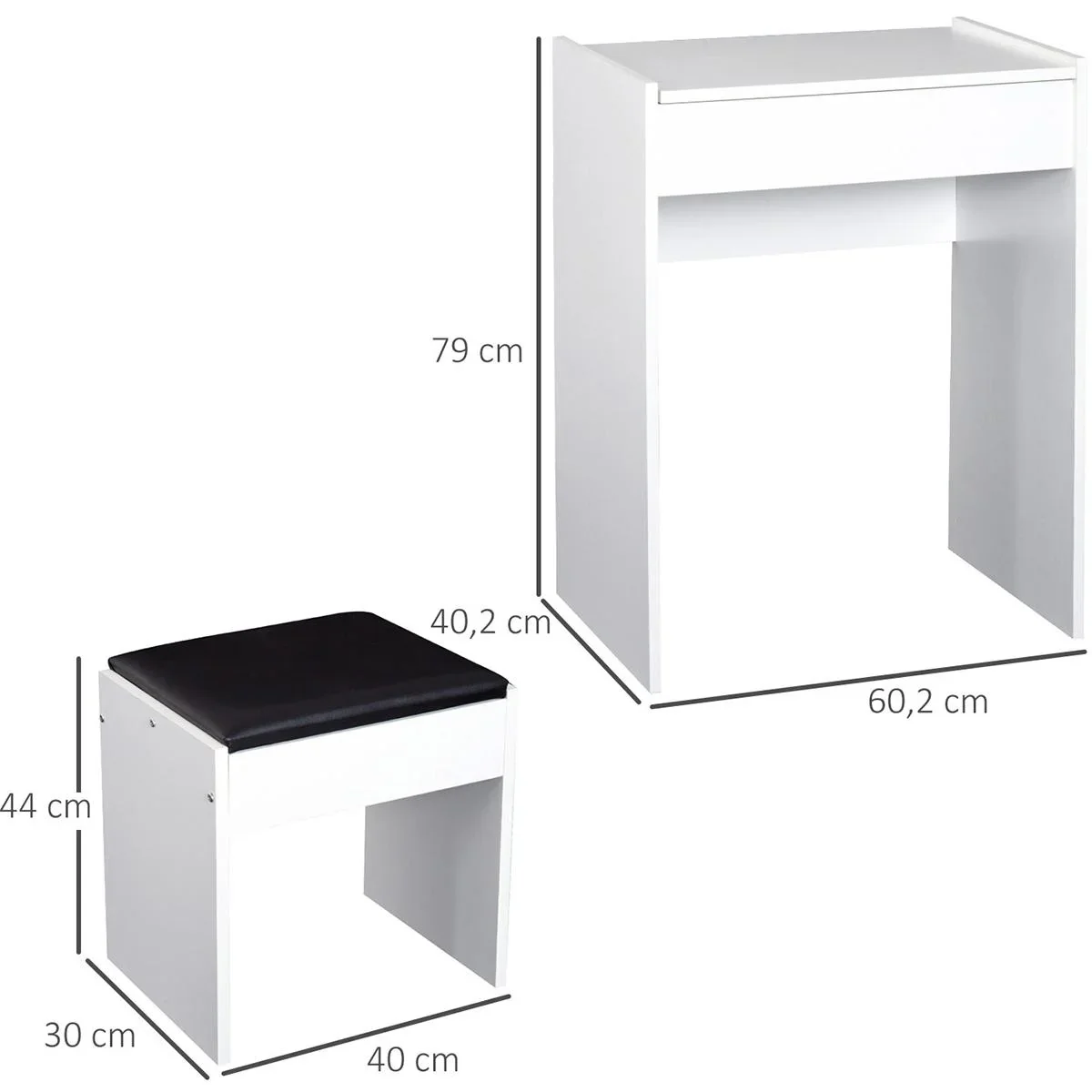 Kosmetiktisch mit Klappspiegel und Hocker weiß/schwarz - 0