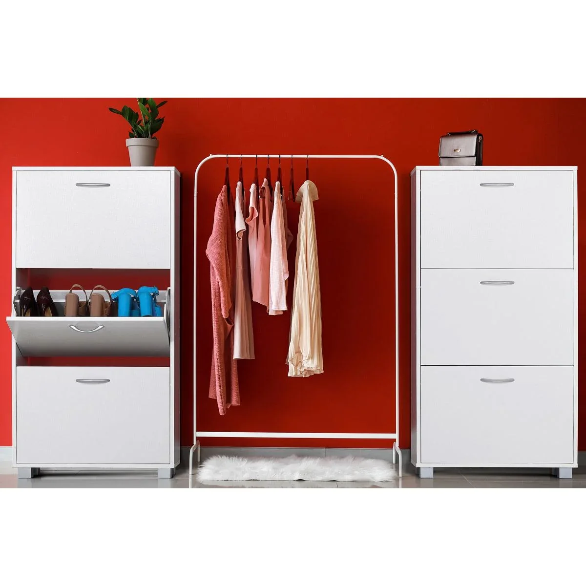 Schuhset mit 3 Schubladen MDF weiß 115 x 60 x 24cm - 1