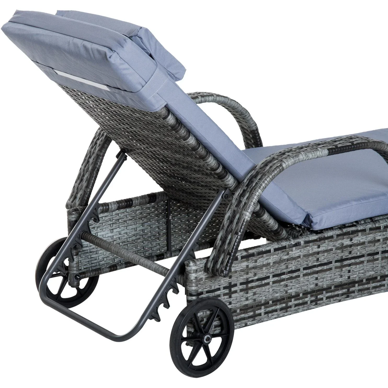 Sonnenliege Gartenliege Tisch 3er-Set Gartenmöbel Polyrattan + Metall Grau höhenverstellbar - 2