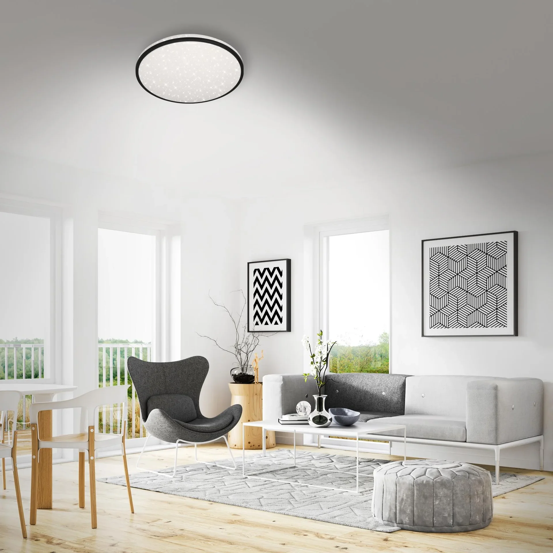 LED Deckenleuchte mit Sternendekor, rund, Ø 49,2 cm, 48 Watt, schwarz - 4