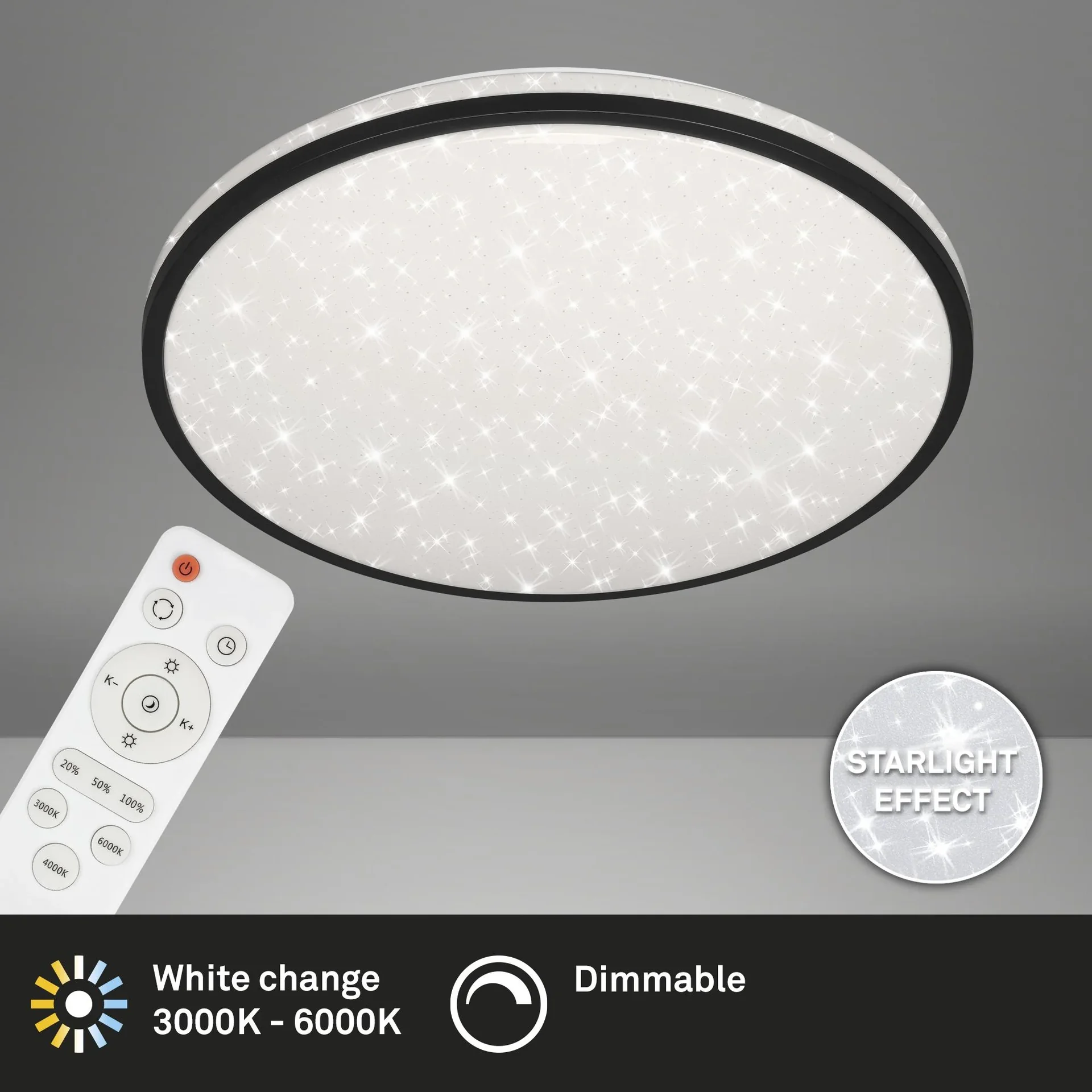 LED Deckenleuchte mit Sternendekor, rund, Ø 49,2 cm, 48 Watt, schwarz - 5